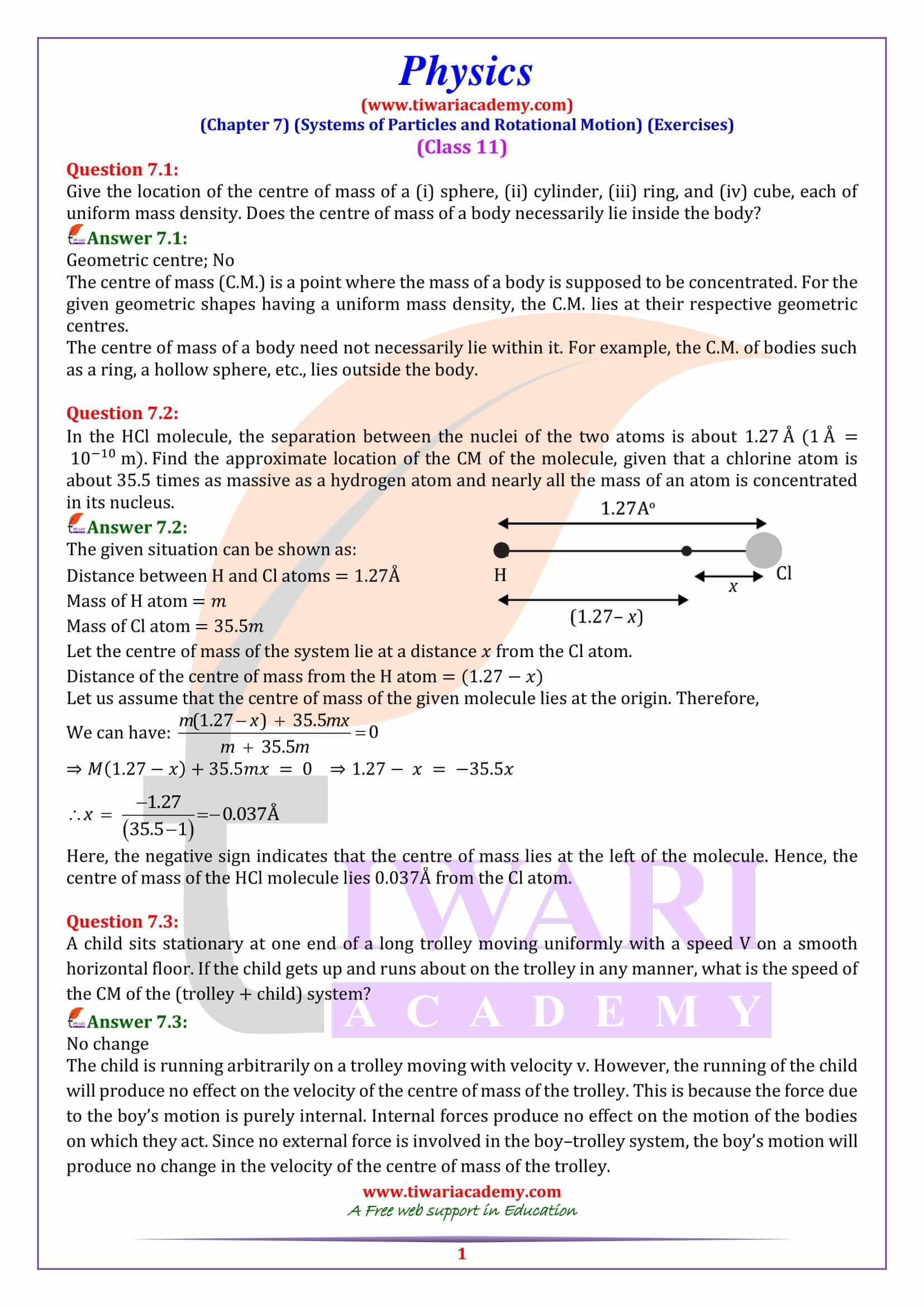 Class 11 Physics Chapter 7 Exercises