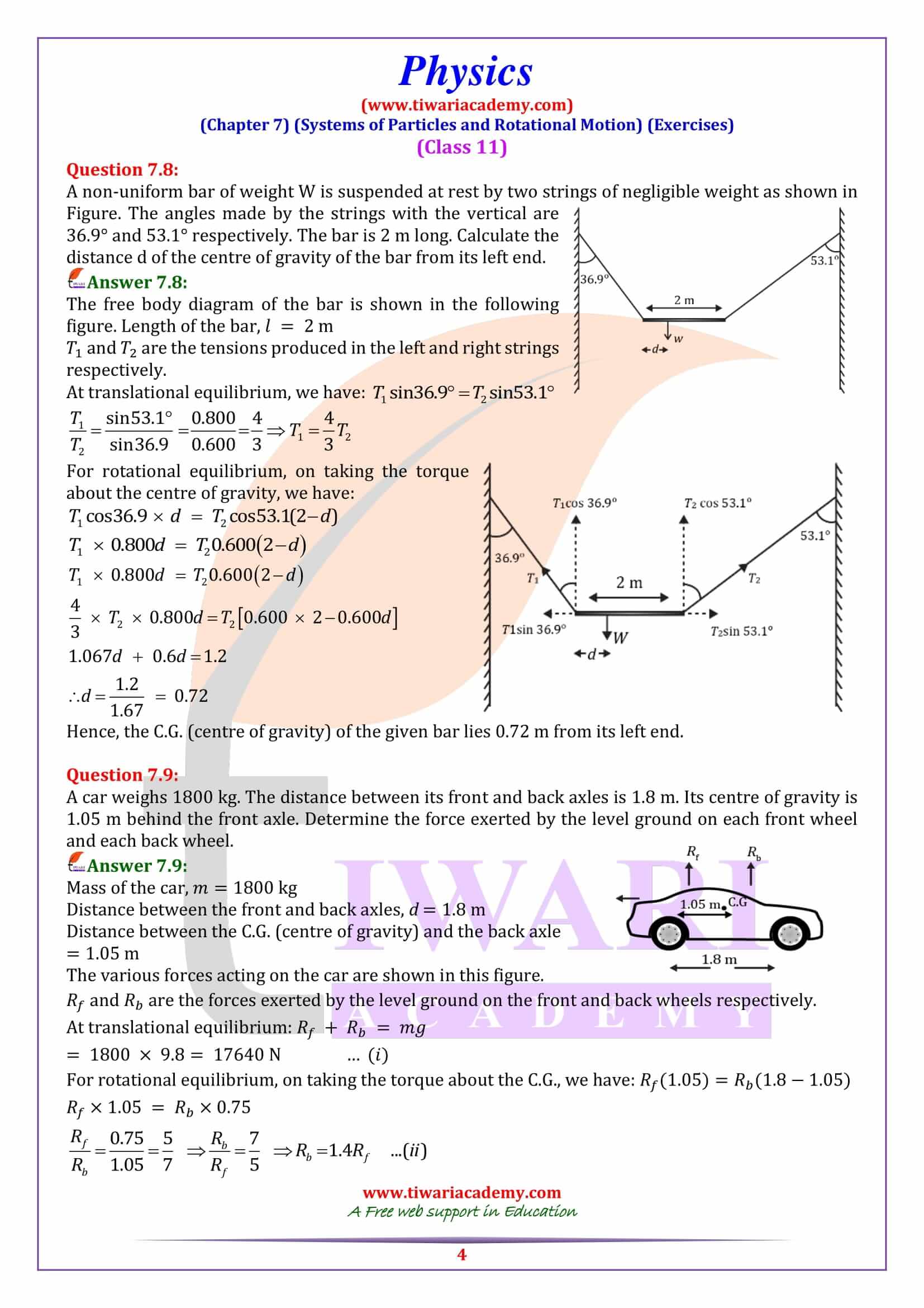 Class 11 Physics Chapter 7 Exercises NCERT answers