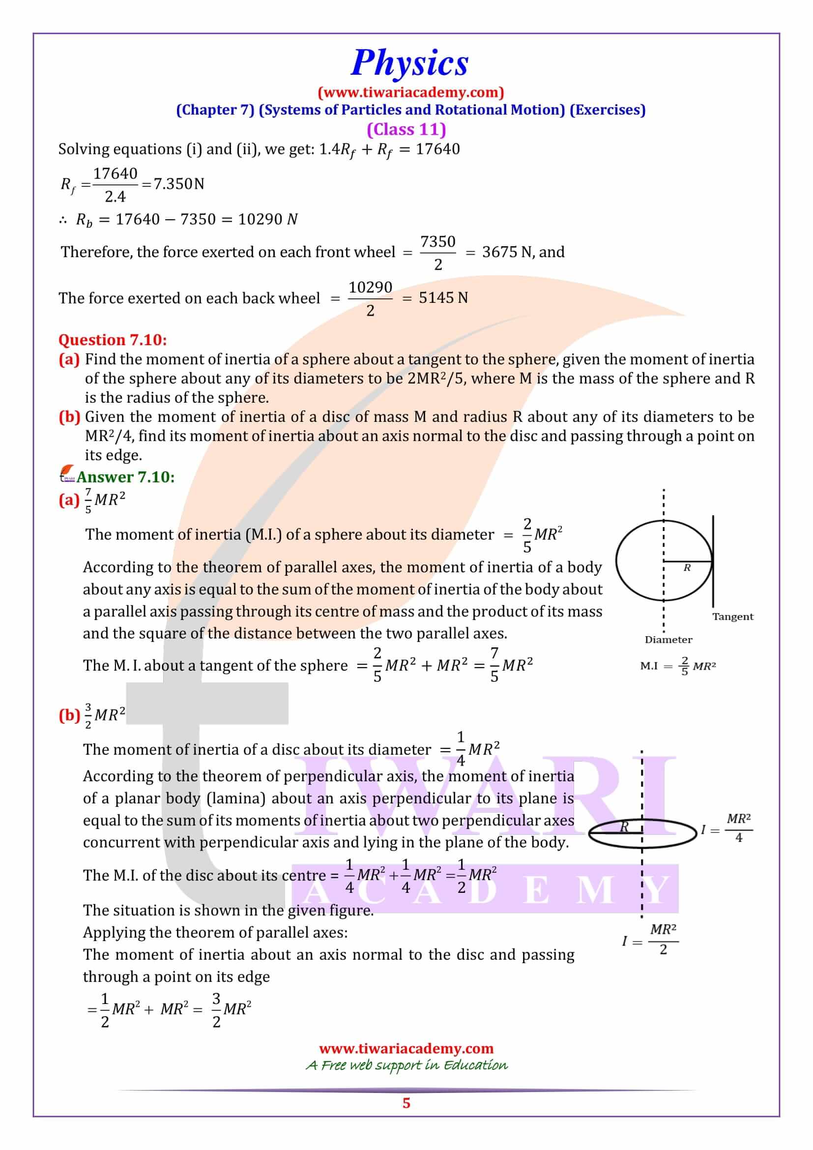 Class 11 Physics Chapter 7 Exercise in English Medium