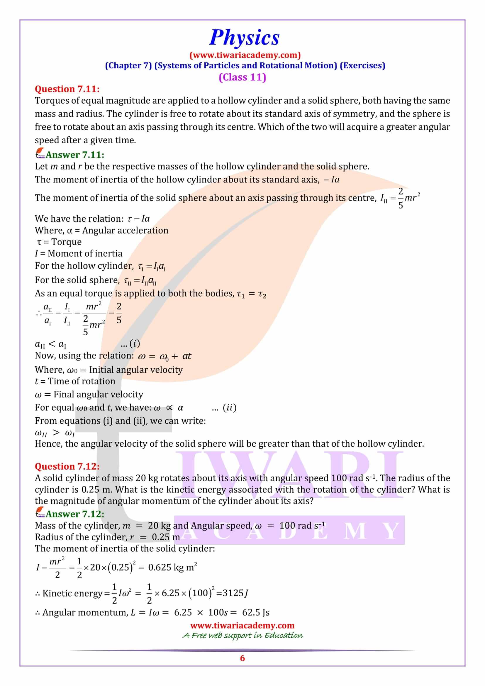 Class 11 Physics Chapter 7 Exercise free download