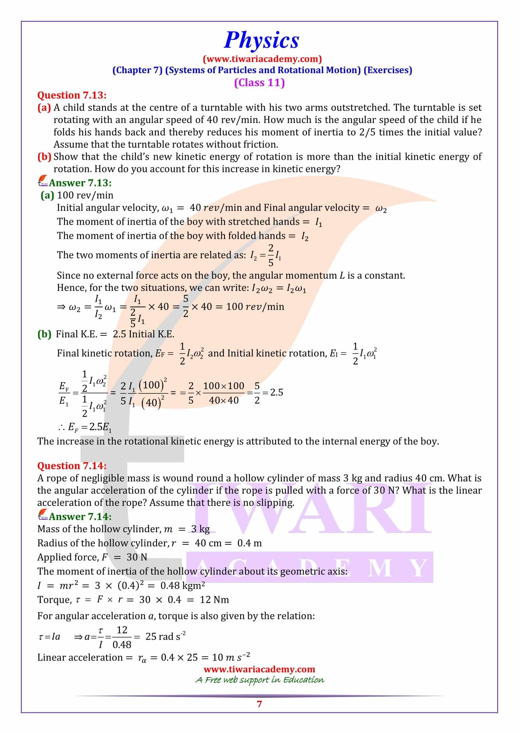 Class 11 Physics Chapter 7 Exercise in PDF file