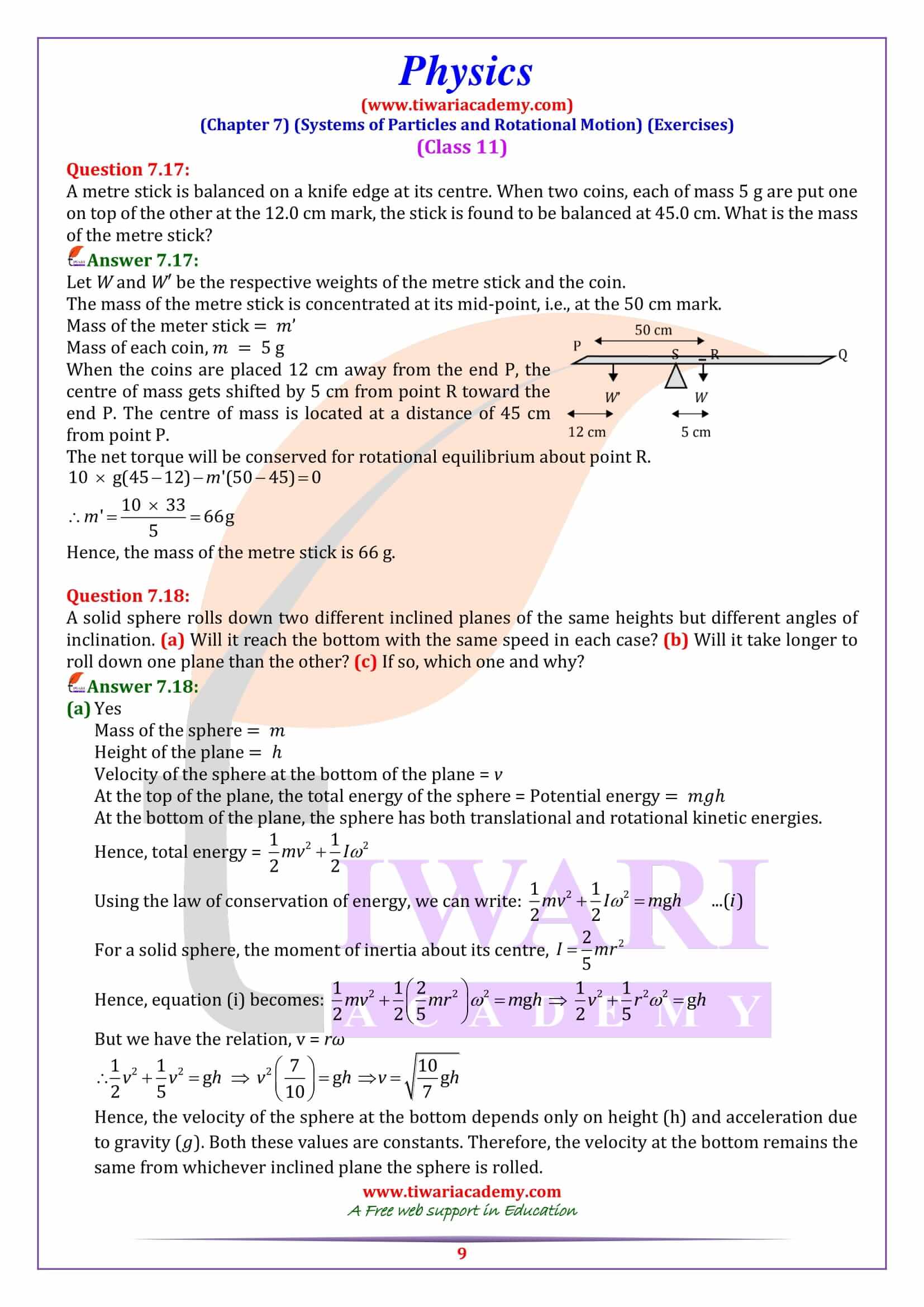 Class 11 Physics Chapter 7 Exercise answers