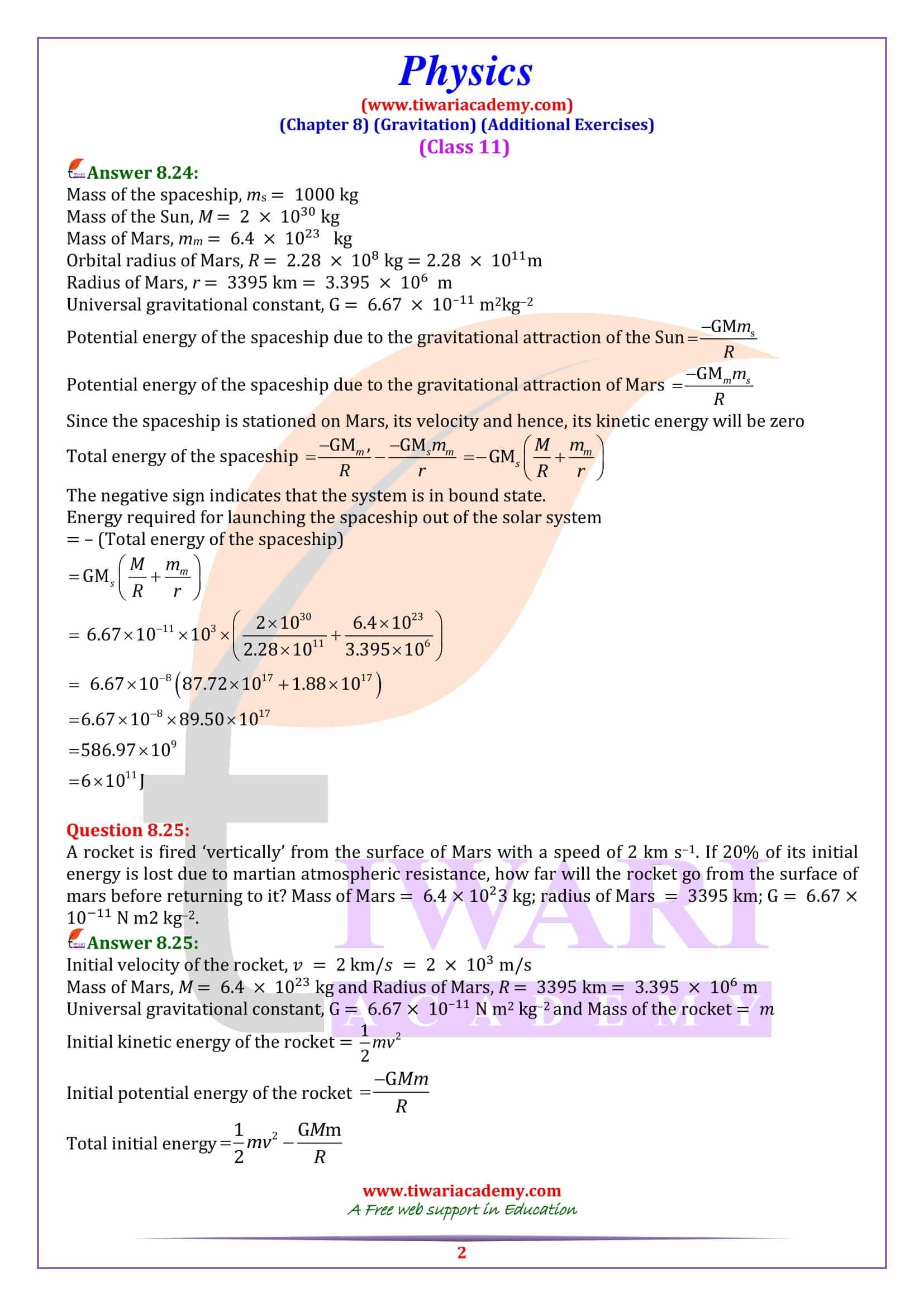 Class 11 Physics Chapter 8 Gravitation
