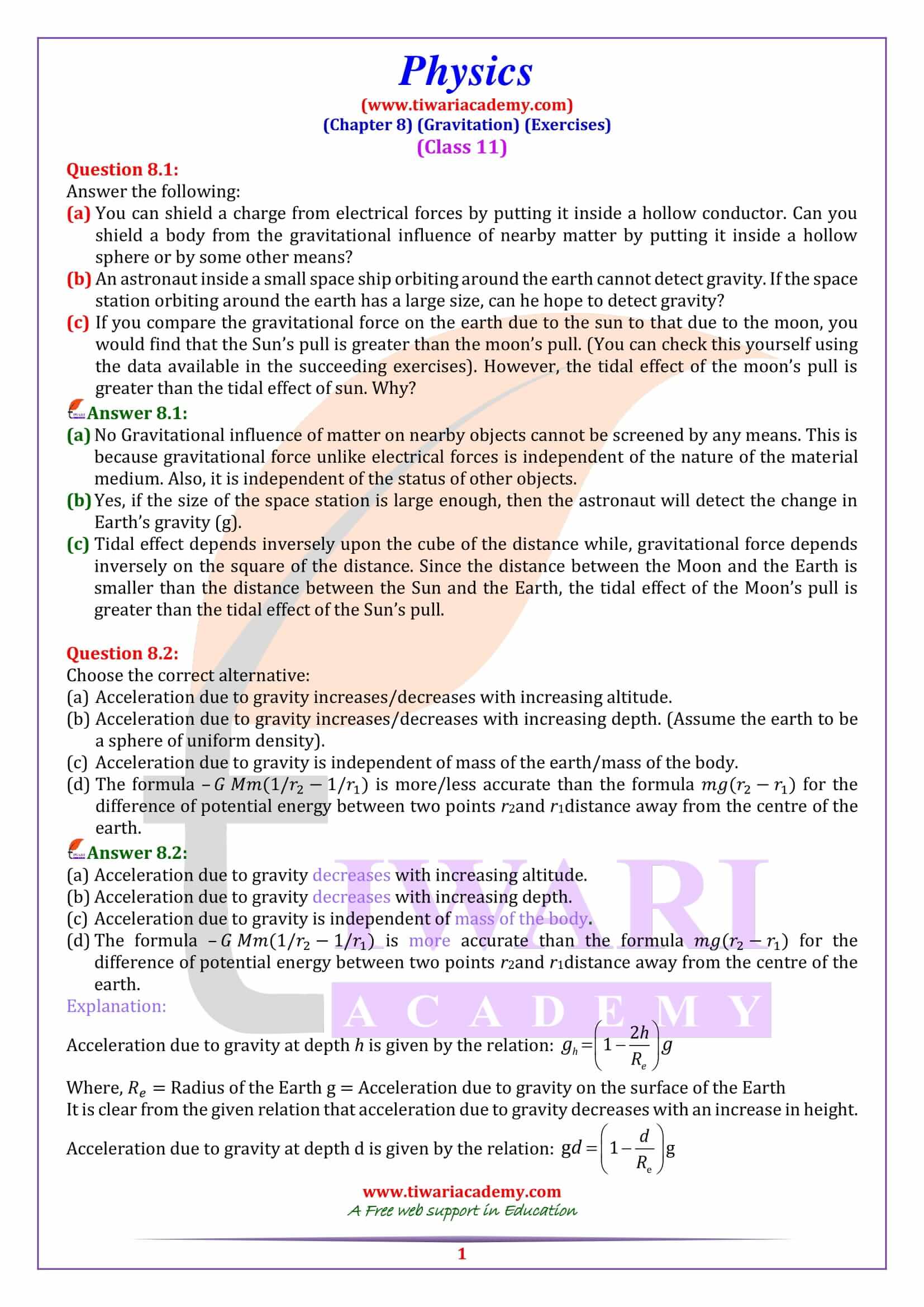 NCERT Solutions for Class 11 Physics Chapter 8 Exercises