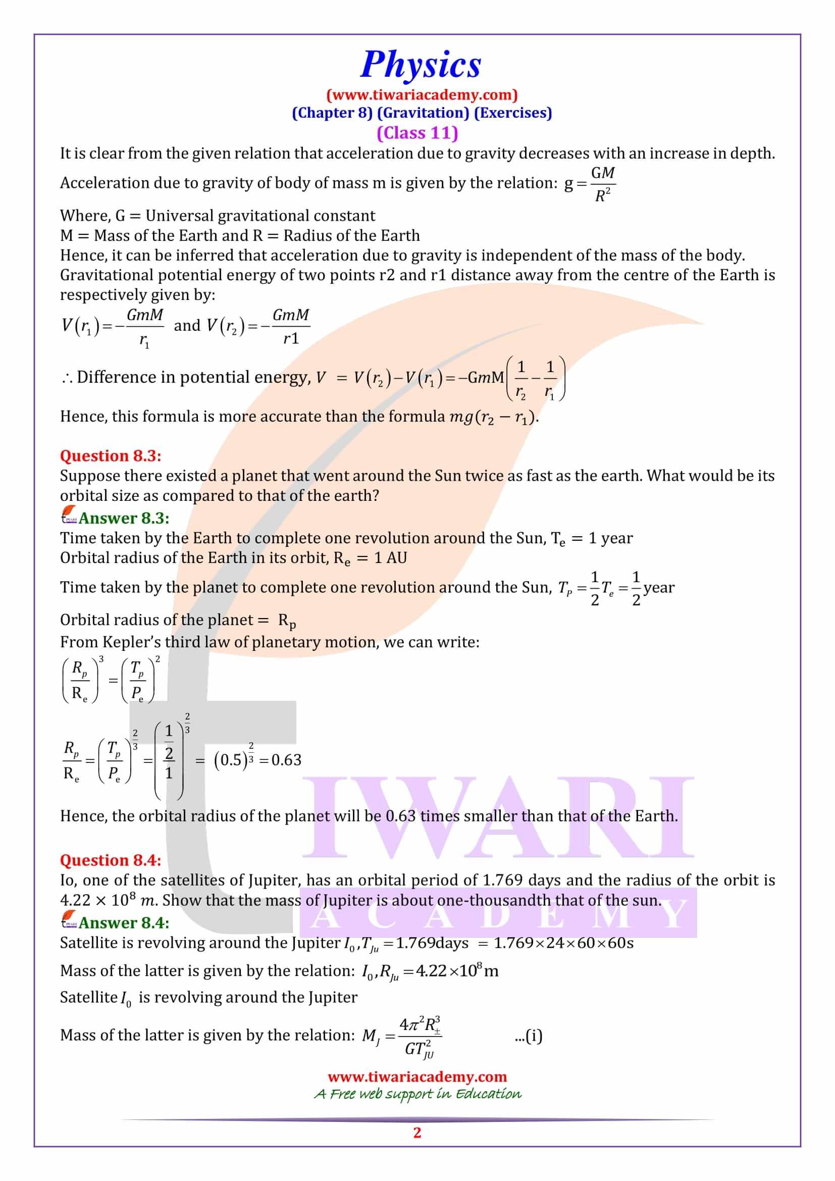 NCERT Solutions for Class 11 Physics Chapter 8 Question Answers