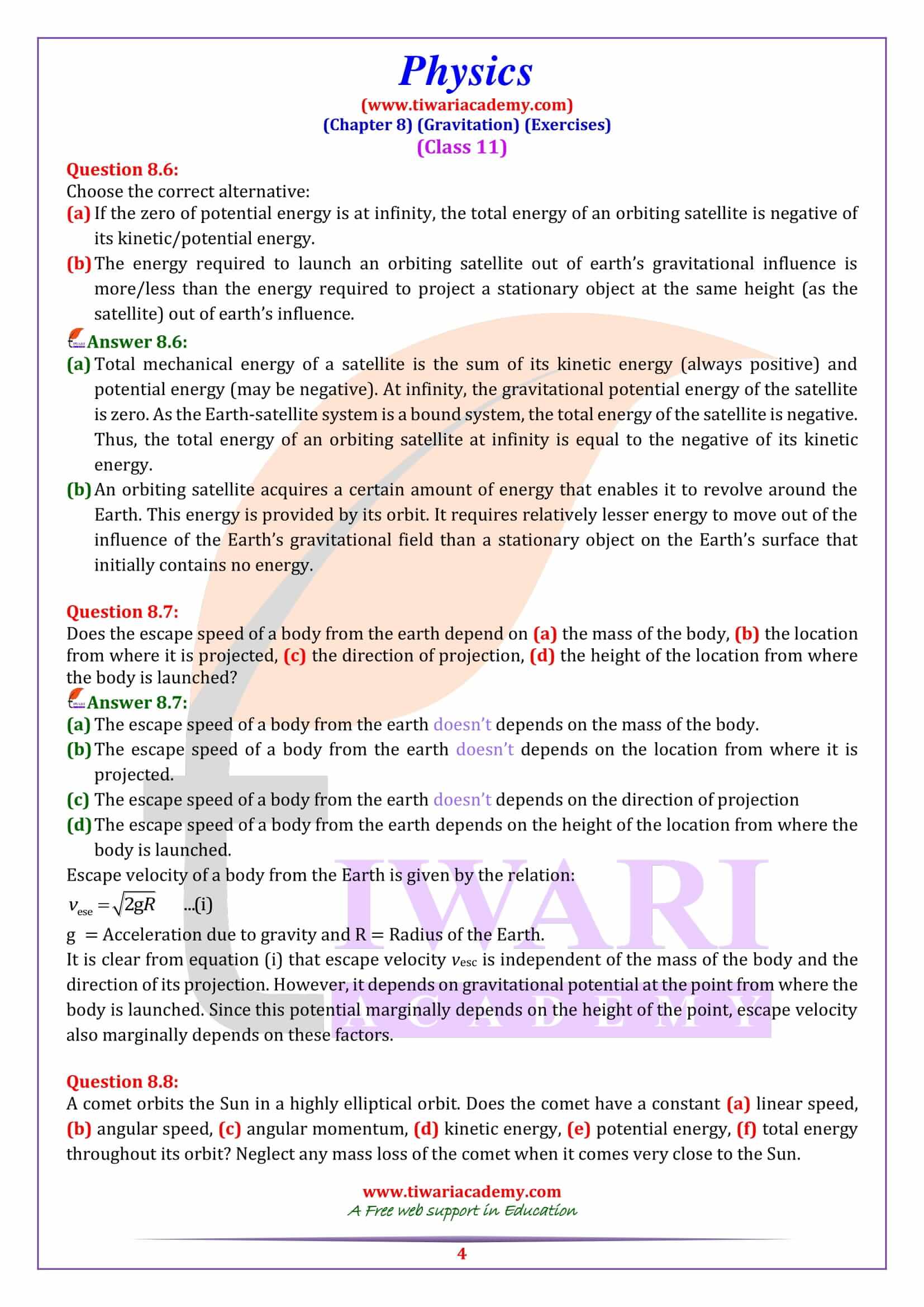 NCERT Solutions for Class 11 Physics Chapter 8 in PDF file format