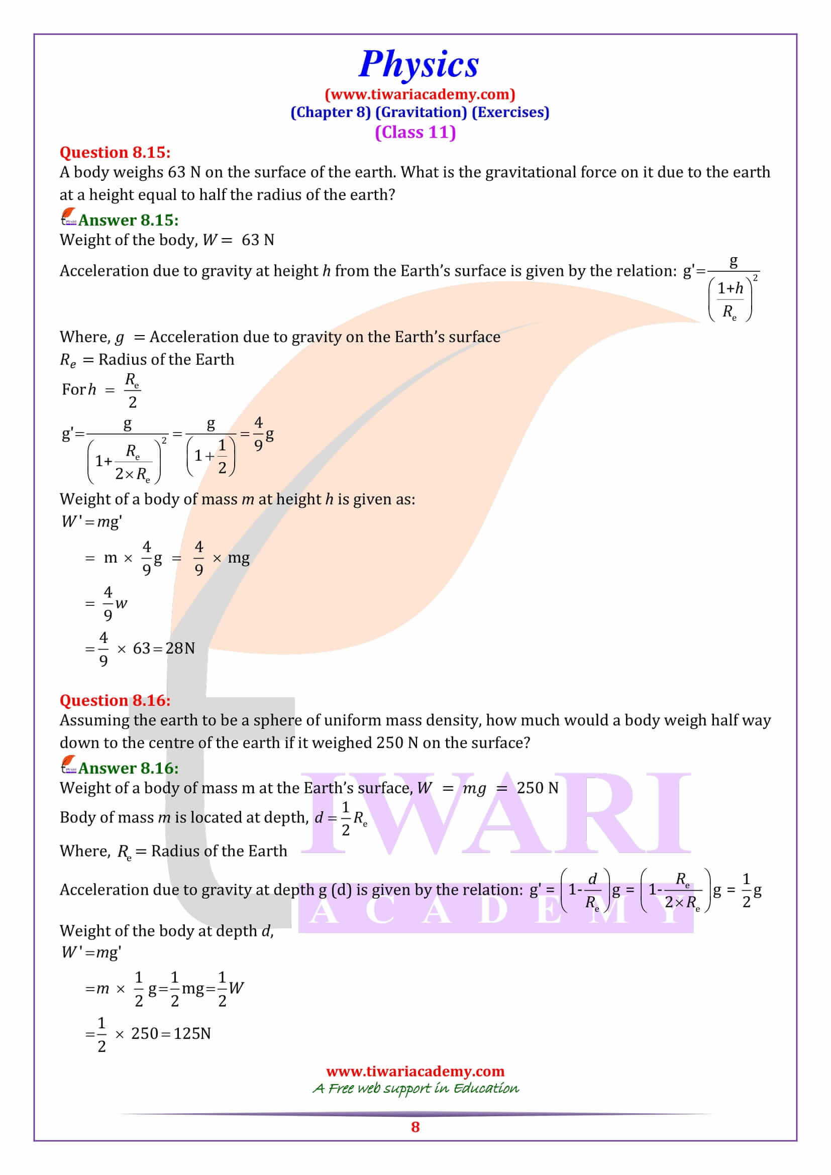 Class 11 Physics Chapter 8 Solutions in English