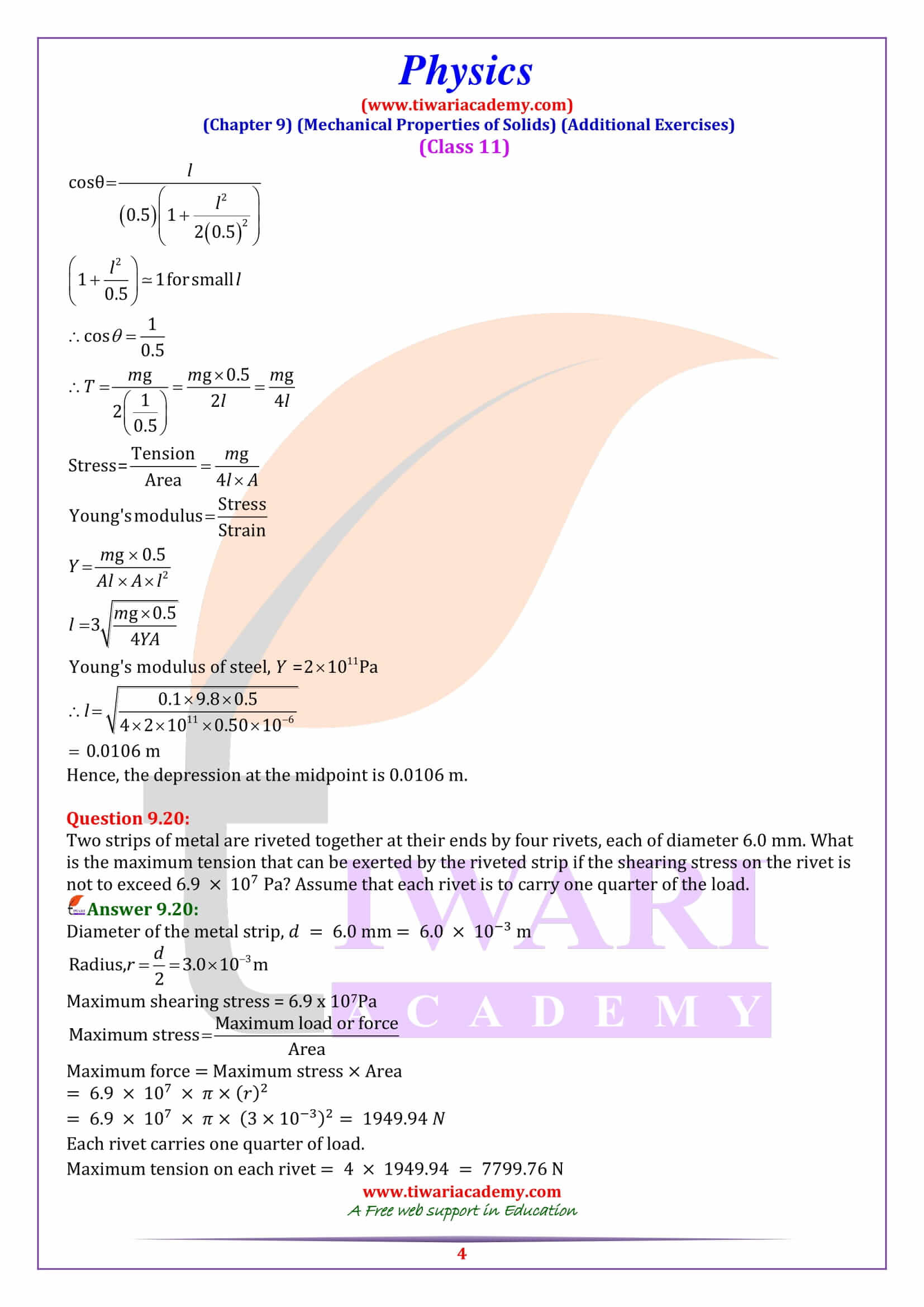 NCERT Solutions for Class 11 Physics Chapter 9 Additional Question Answers