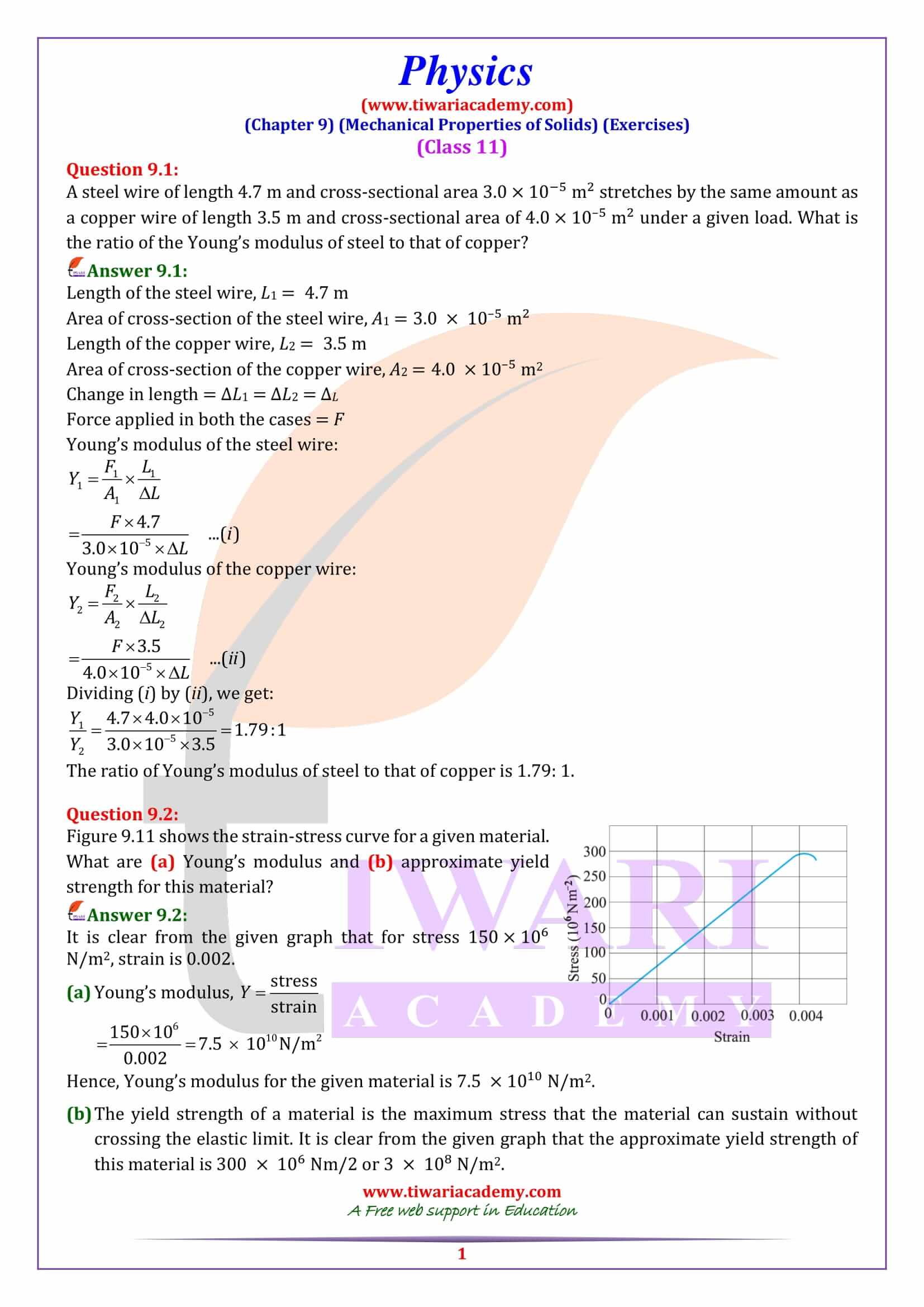 NCERT Solutions for Class 11 Physics Chapter 9 Exercises
