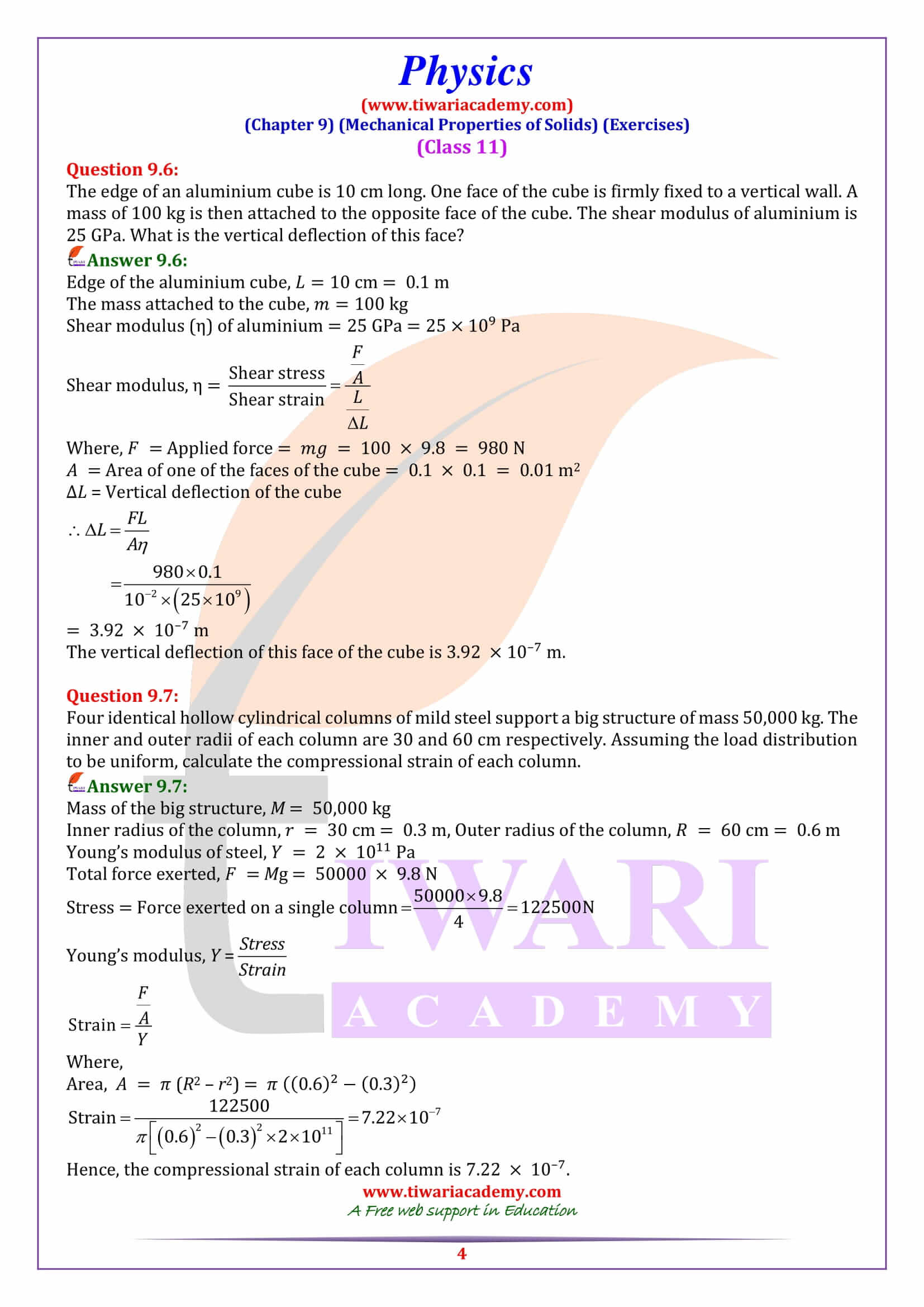 Class 11 Physics Chapter 9 Question Answers in PDF