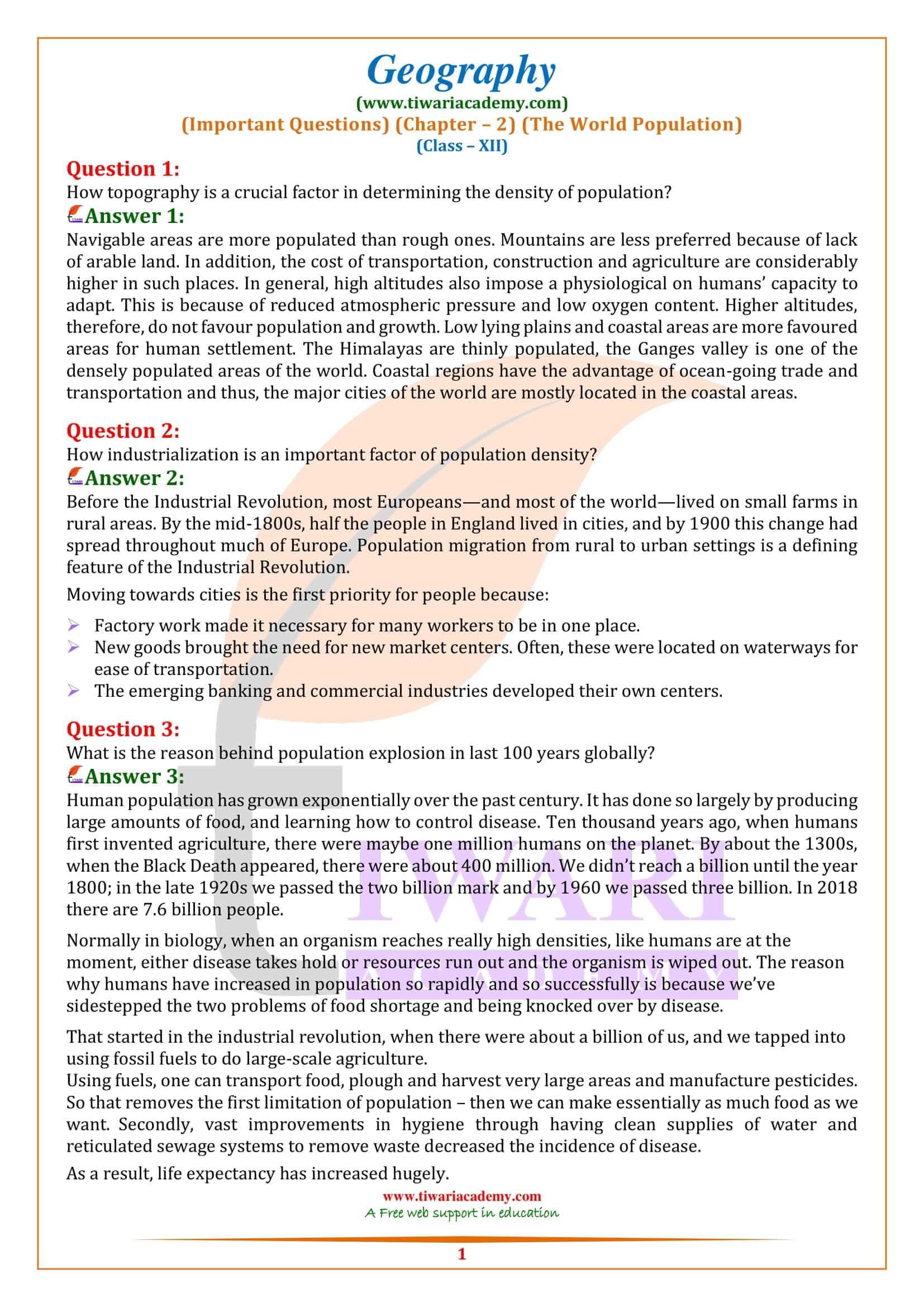 Class 12 Geography Chapter 2 Extra Questions