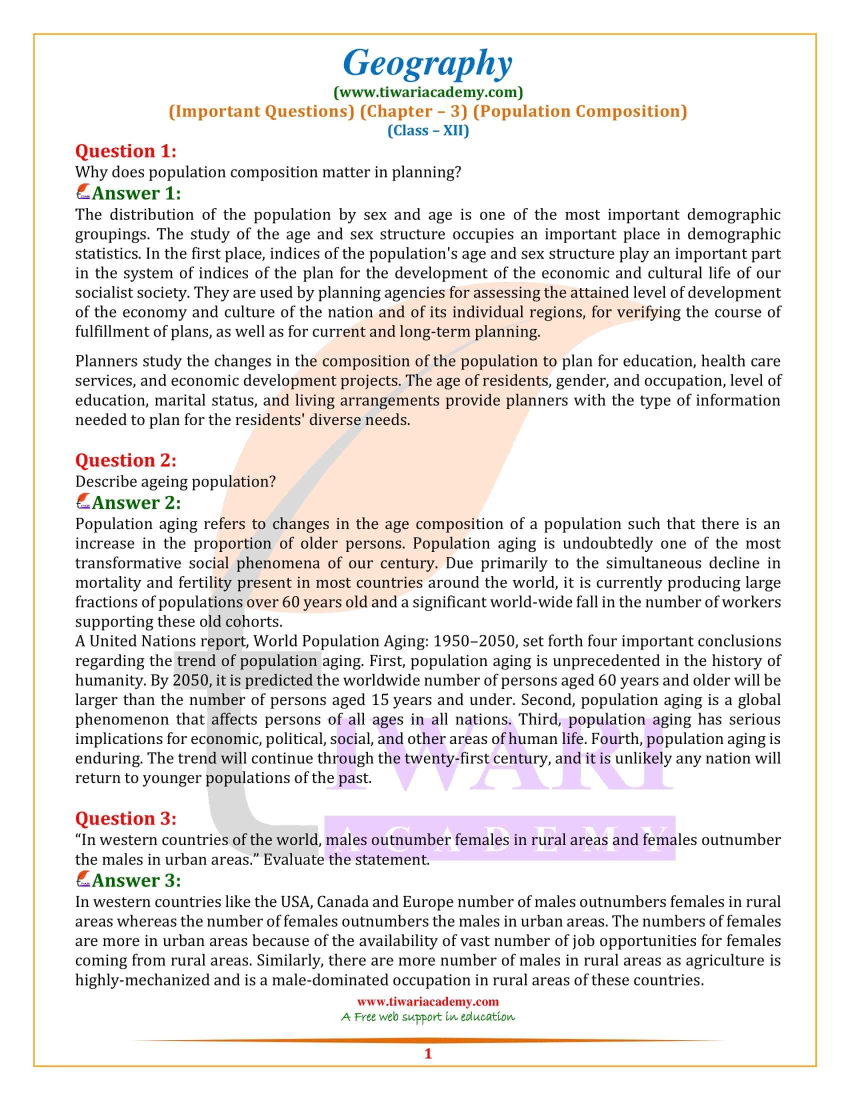 Class 12 Geography Chapter 3 Important Questions