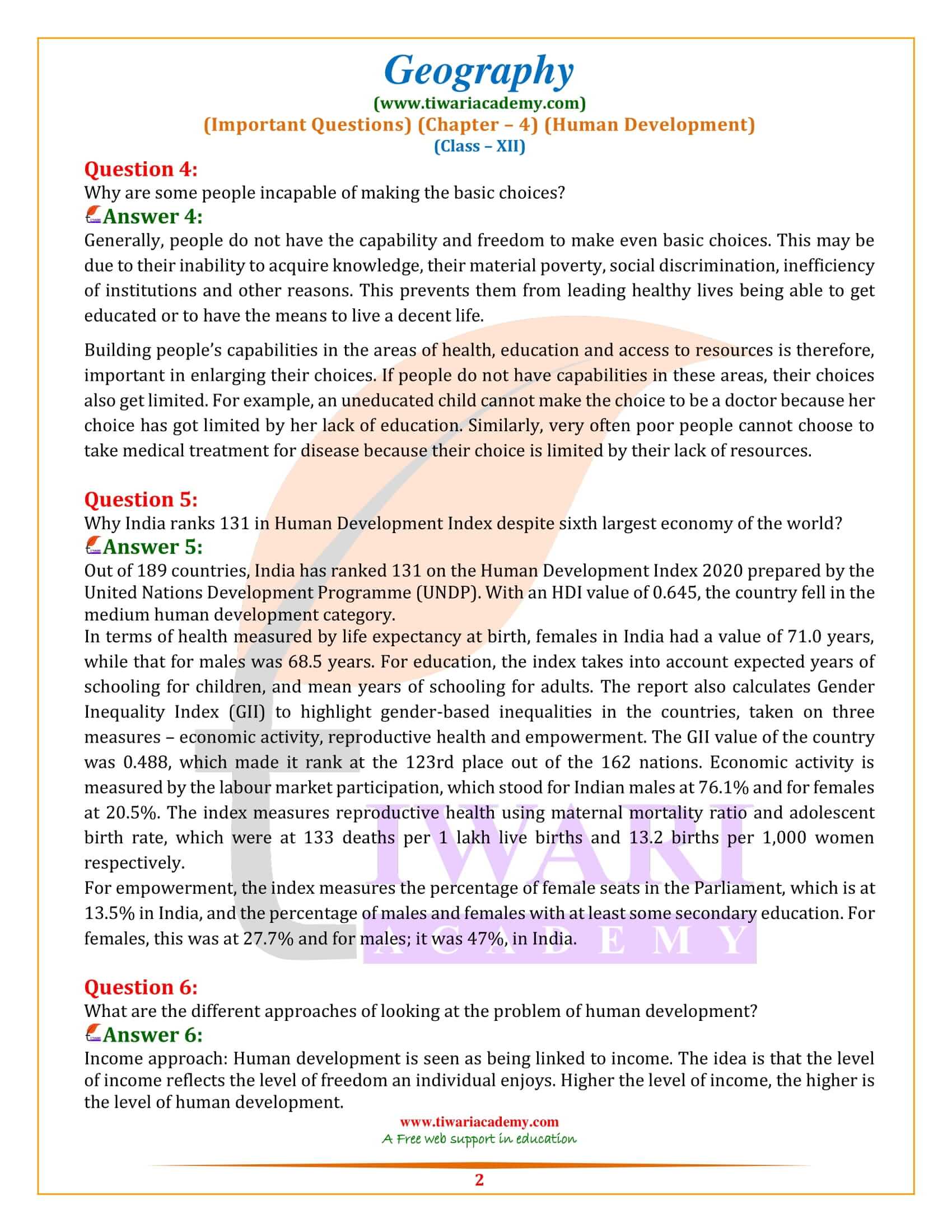 Class 12 Geography Chapter 4 Practice Questions
