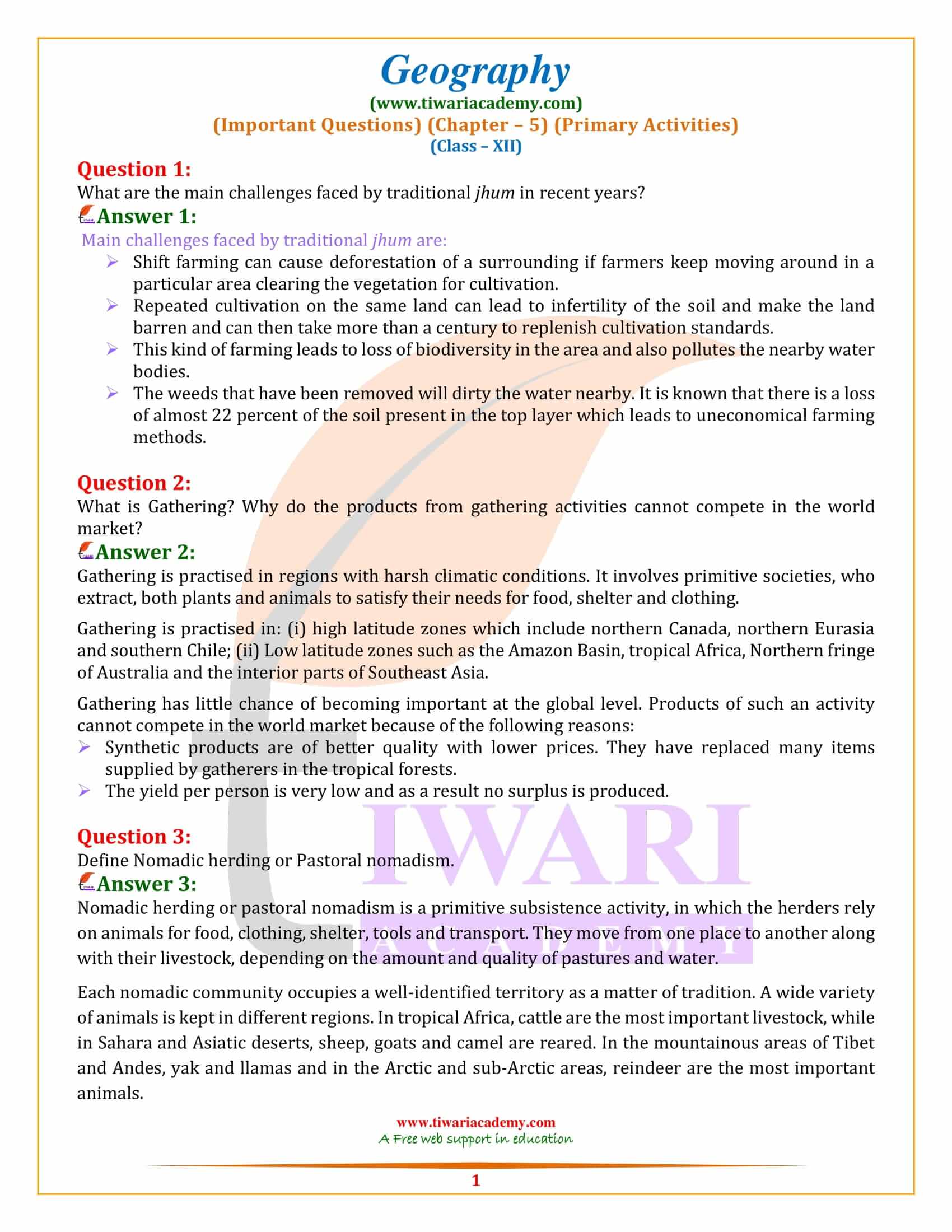 Class 12 Geography Chapter 5 Extra Questions