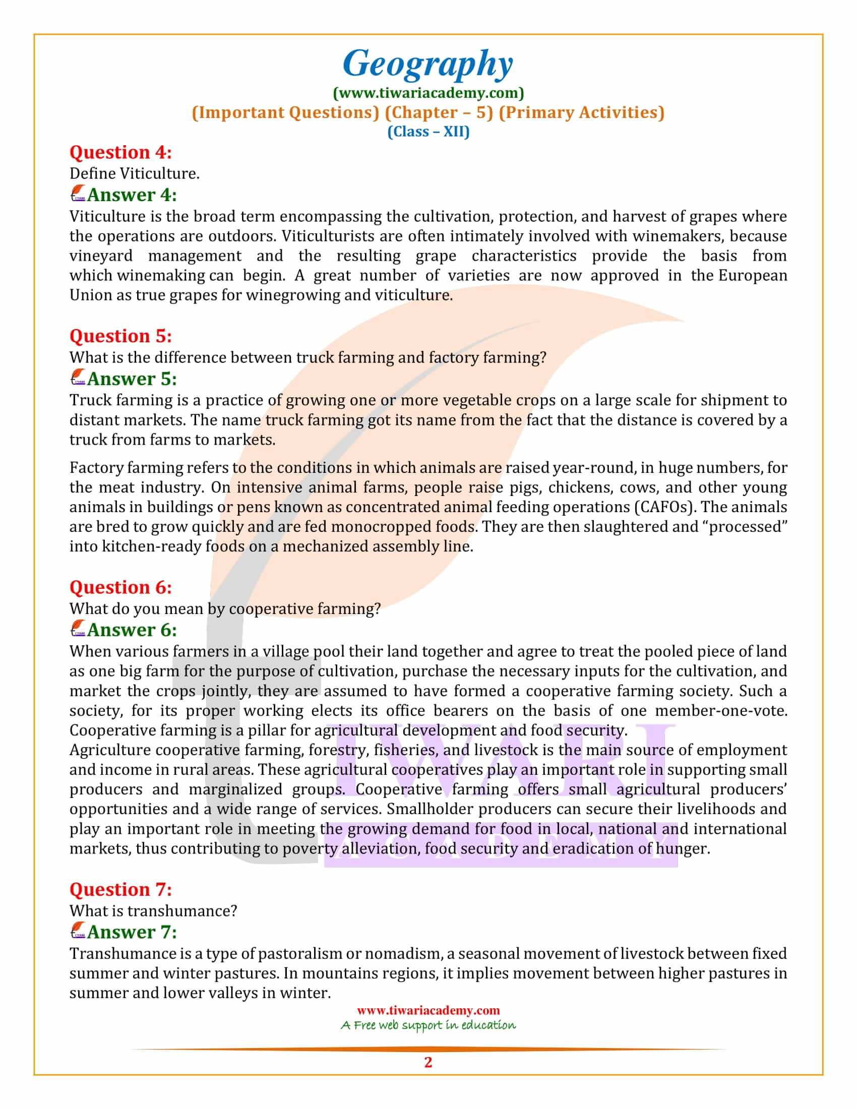 Class 12 Geography Chapter 5 Practice Questions