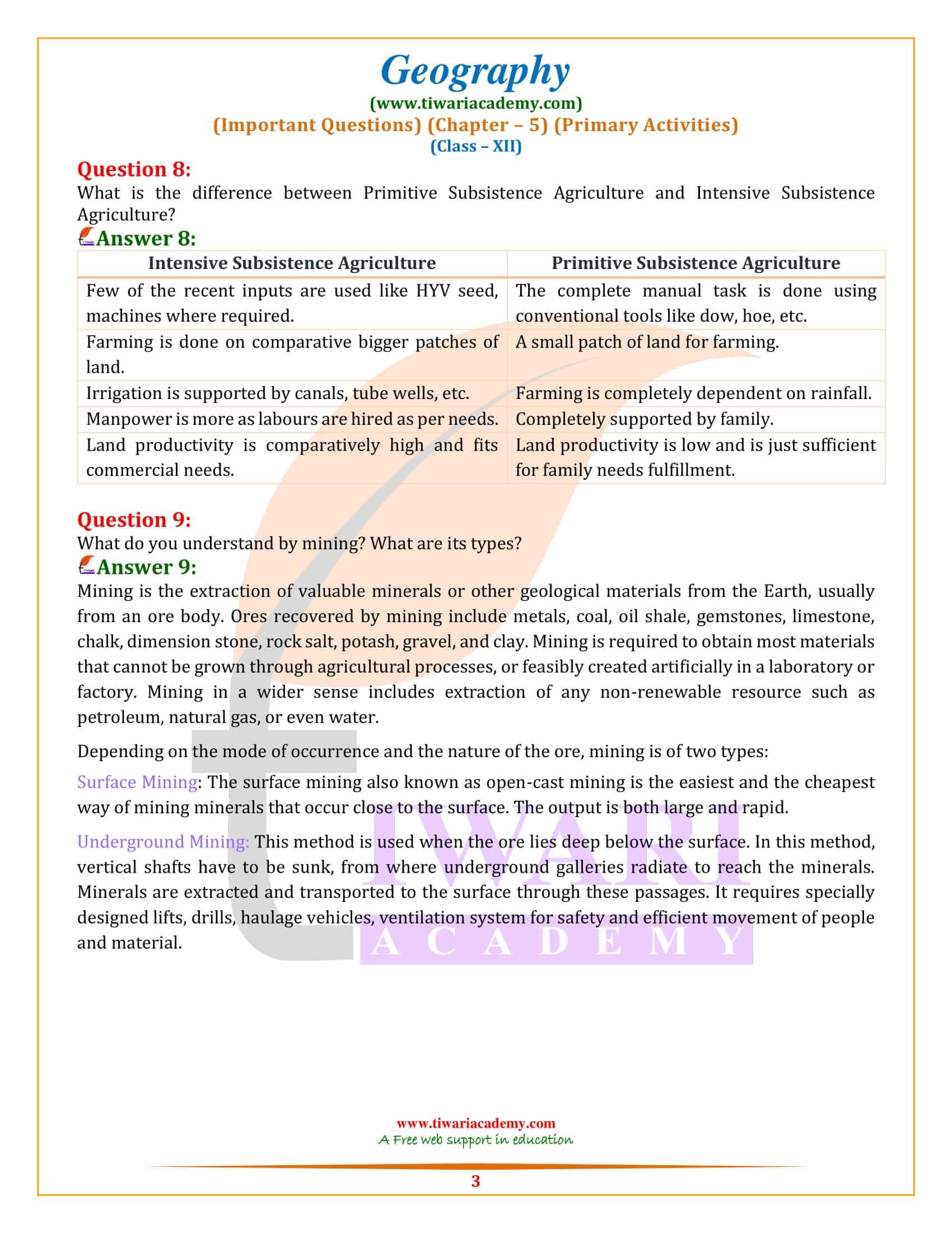 Class 12 Geography Chapter 5 Important Questions Answers