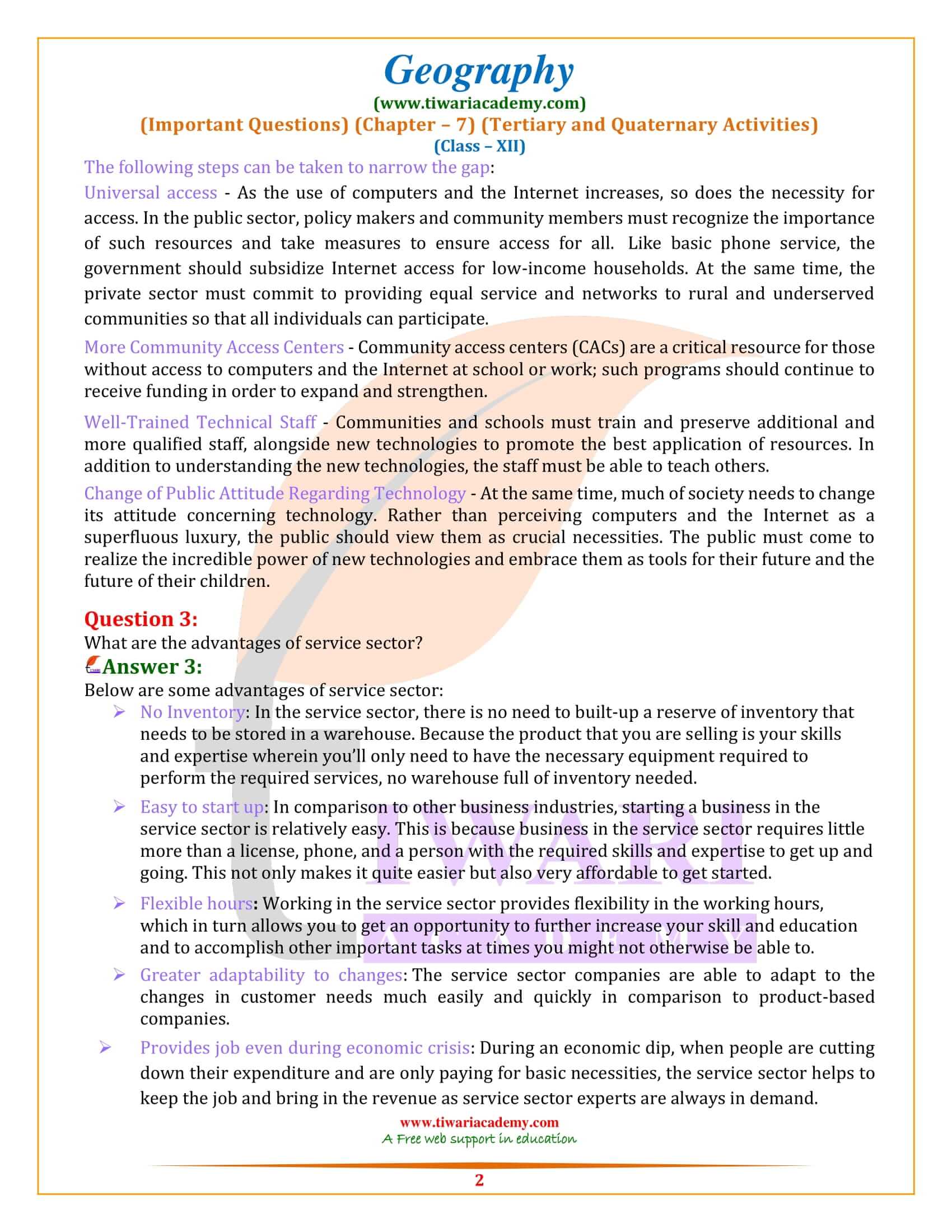 Class 12 Geography Chapter 7 Extra Questions