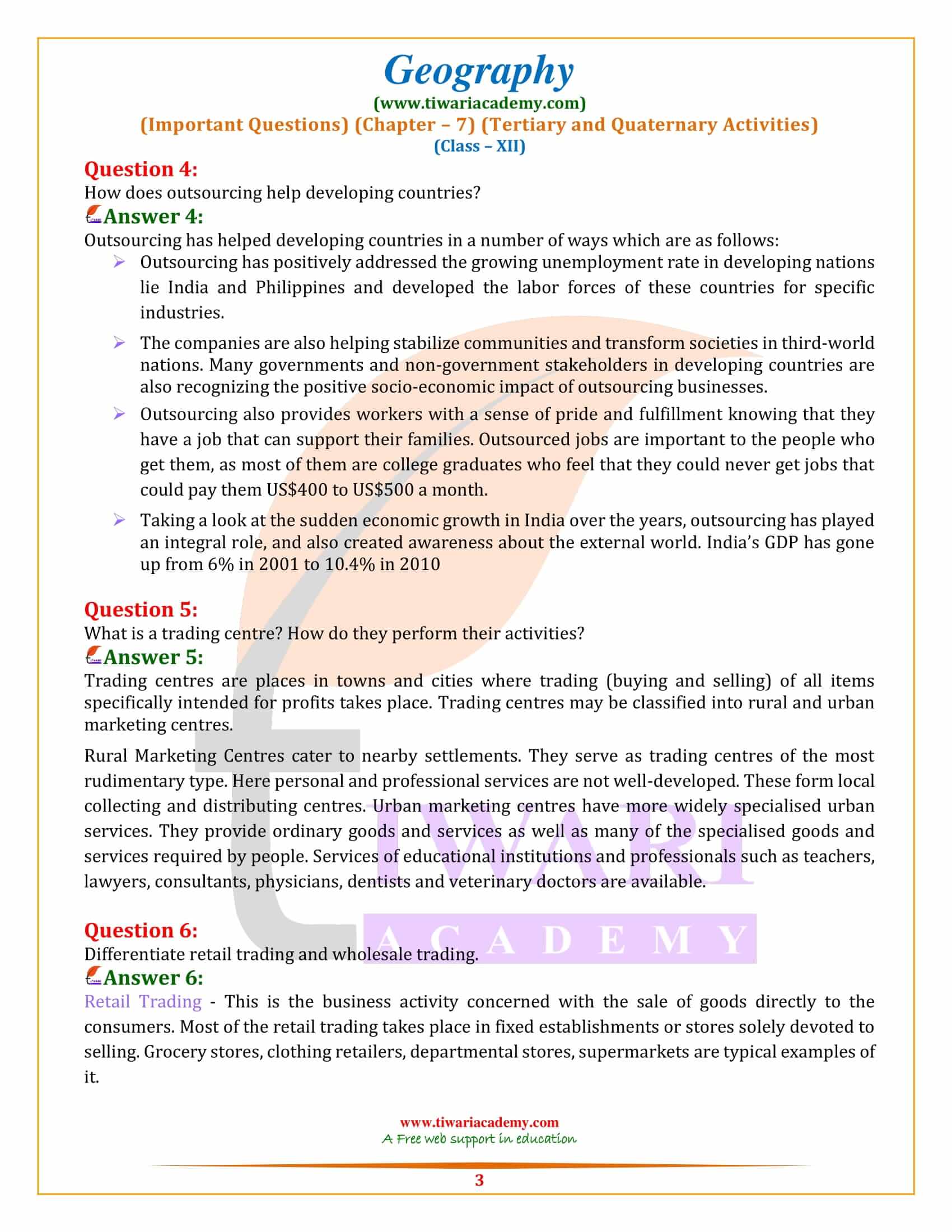 Class 12 Geography Chapter 7 Practice Questions