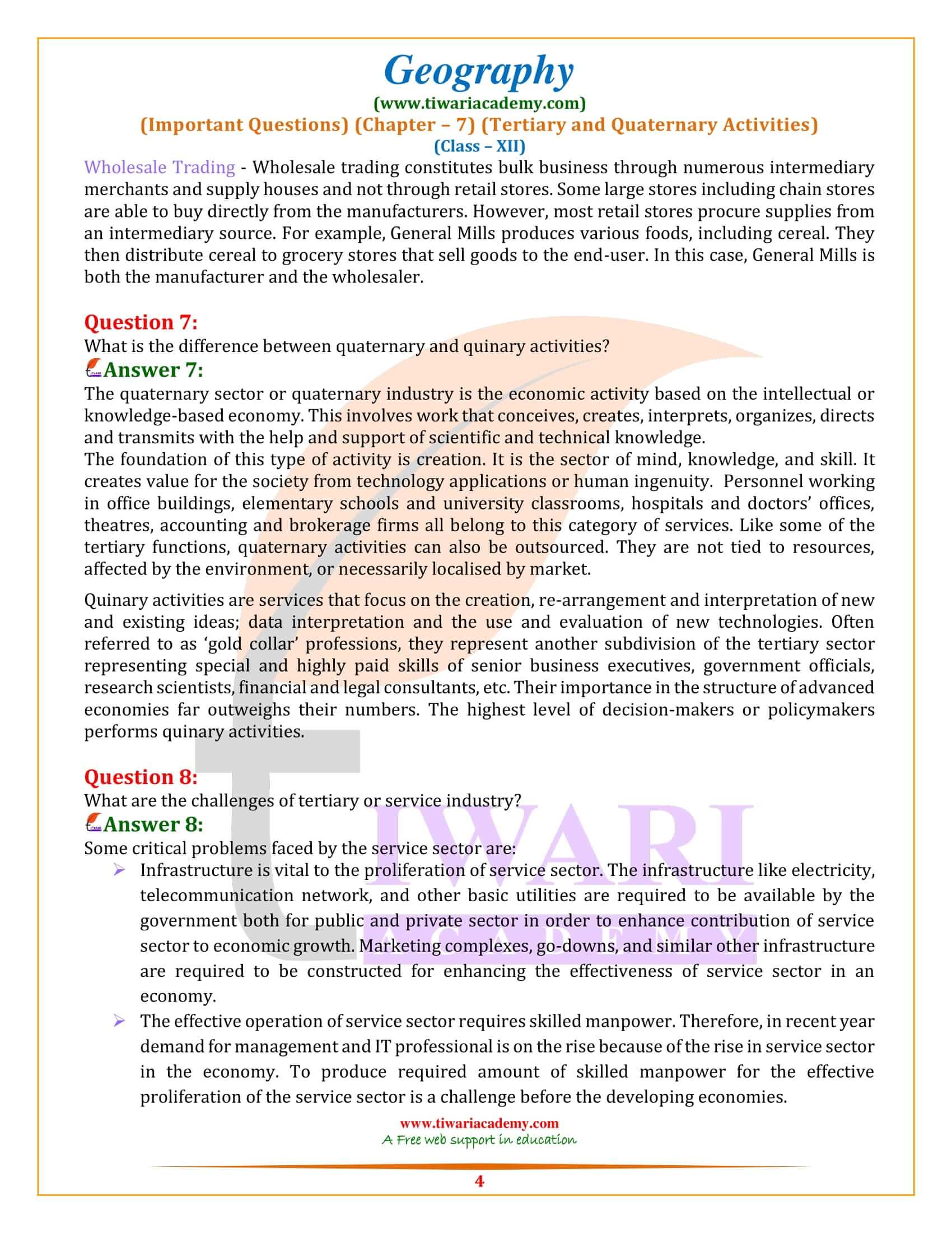 Class 12 Geography Chapter 7 Revision Questions