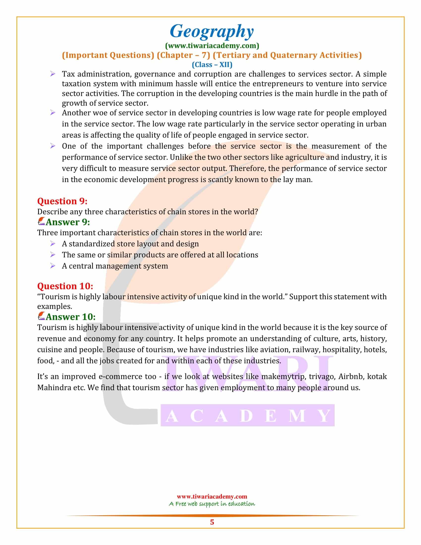 Class 12 Geography Chapter 7 Revision practice question answers