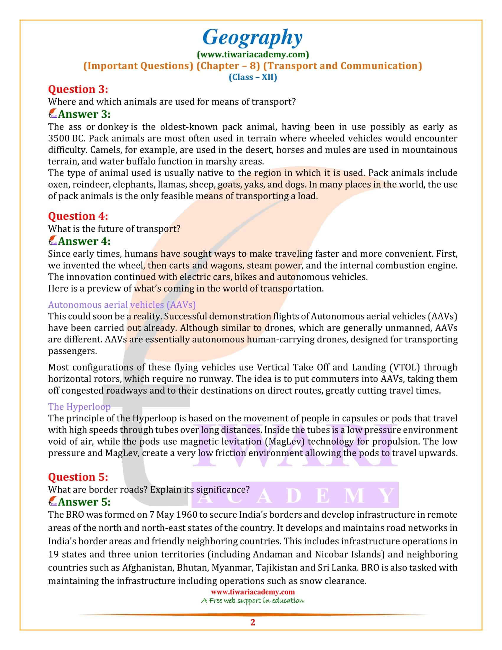 Class 12 Geography Chapter 8 Extra Questions