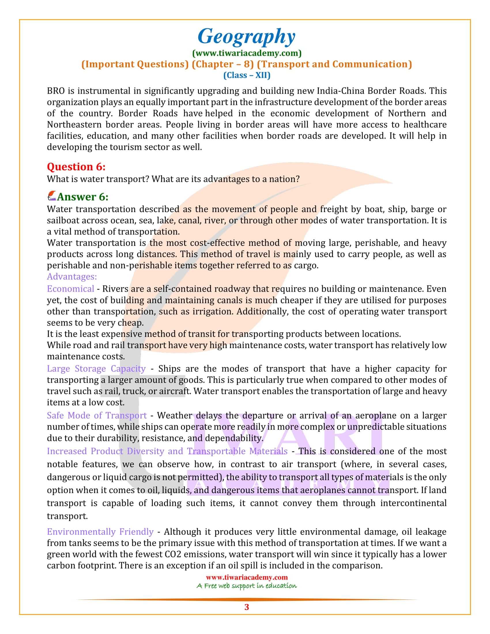 Class 12 Geography Chapter 8 Extra Questions Answers