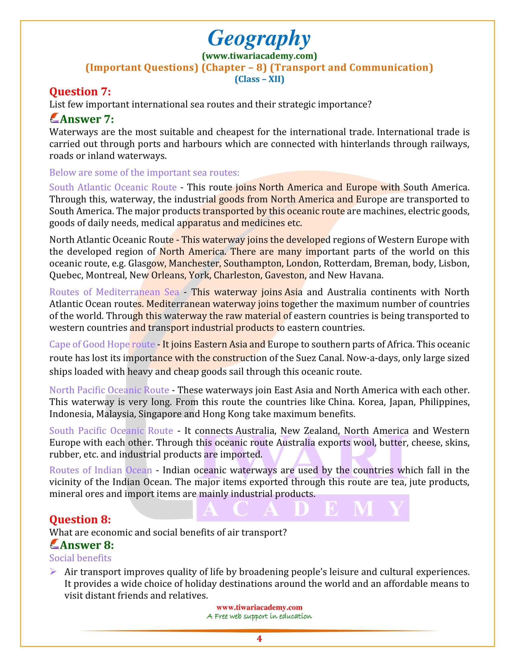 Class 12 Geography Chapter 8 Practice Questions