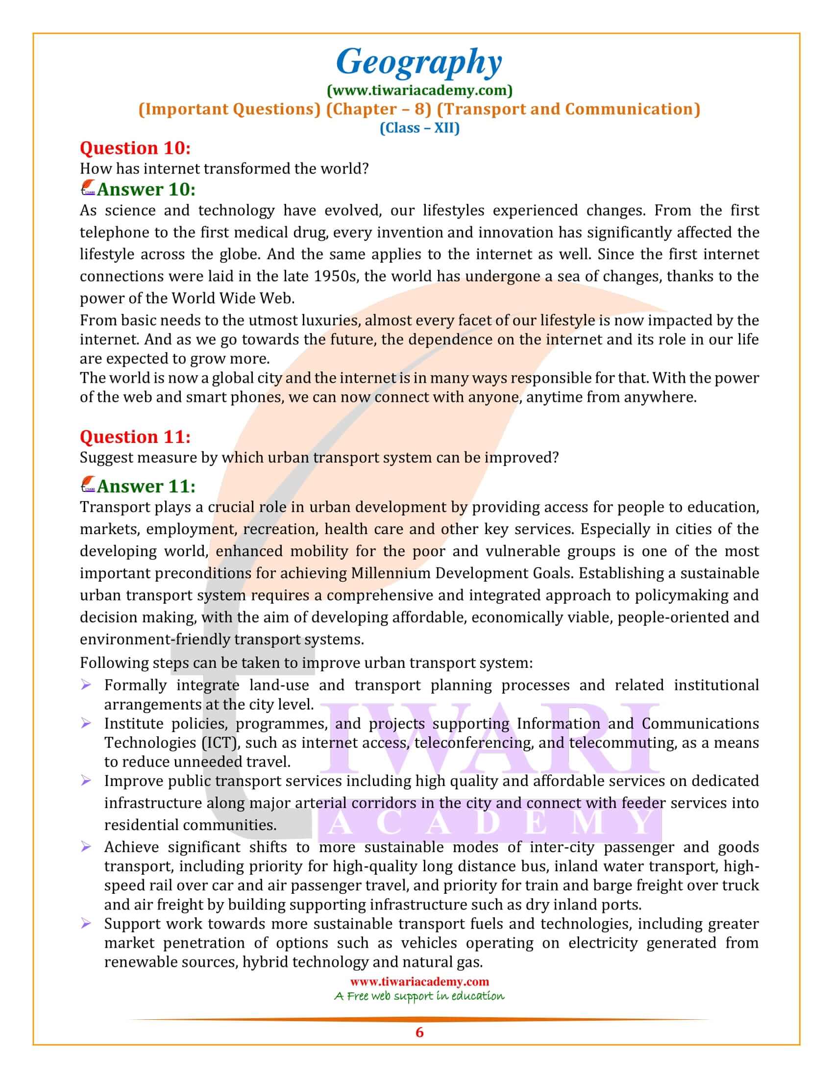 Class 12 Geography Chapter 8 Revision Questions