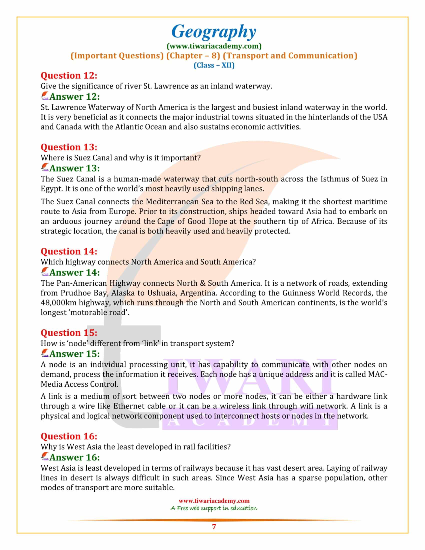 Class 12 Geography Chapter 8 Revision Questions Answers