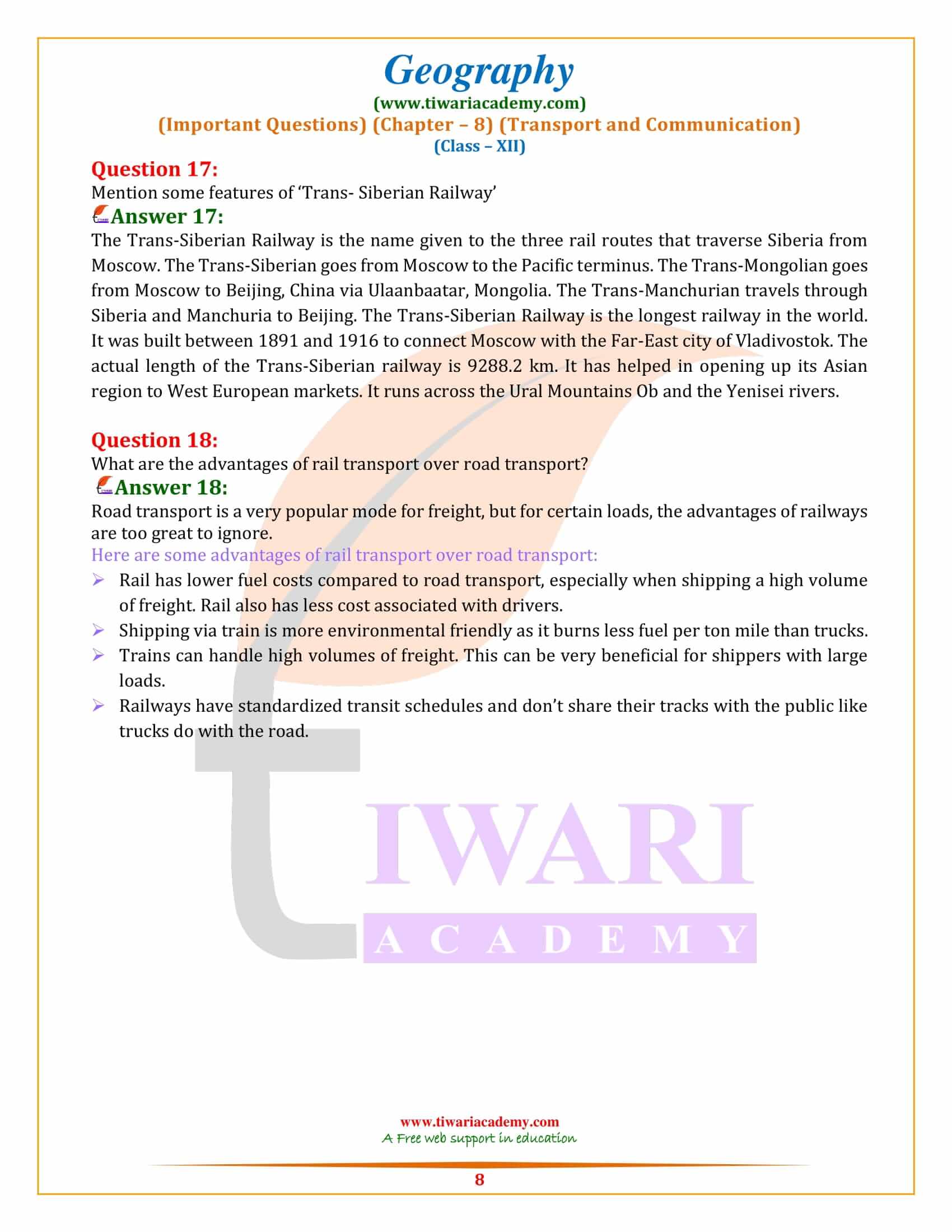 Class 12 Geography Chapter 8 Revision Extra Questions