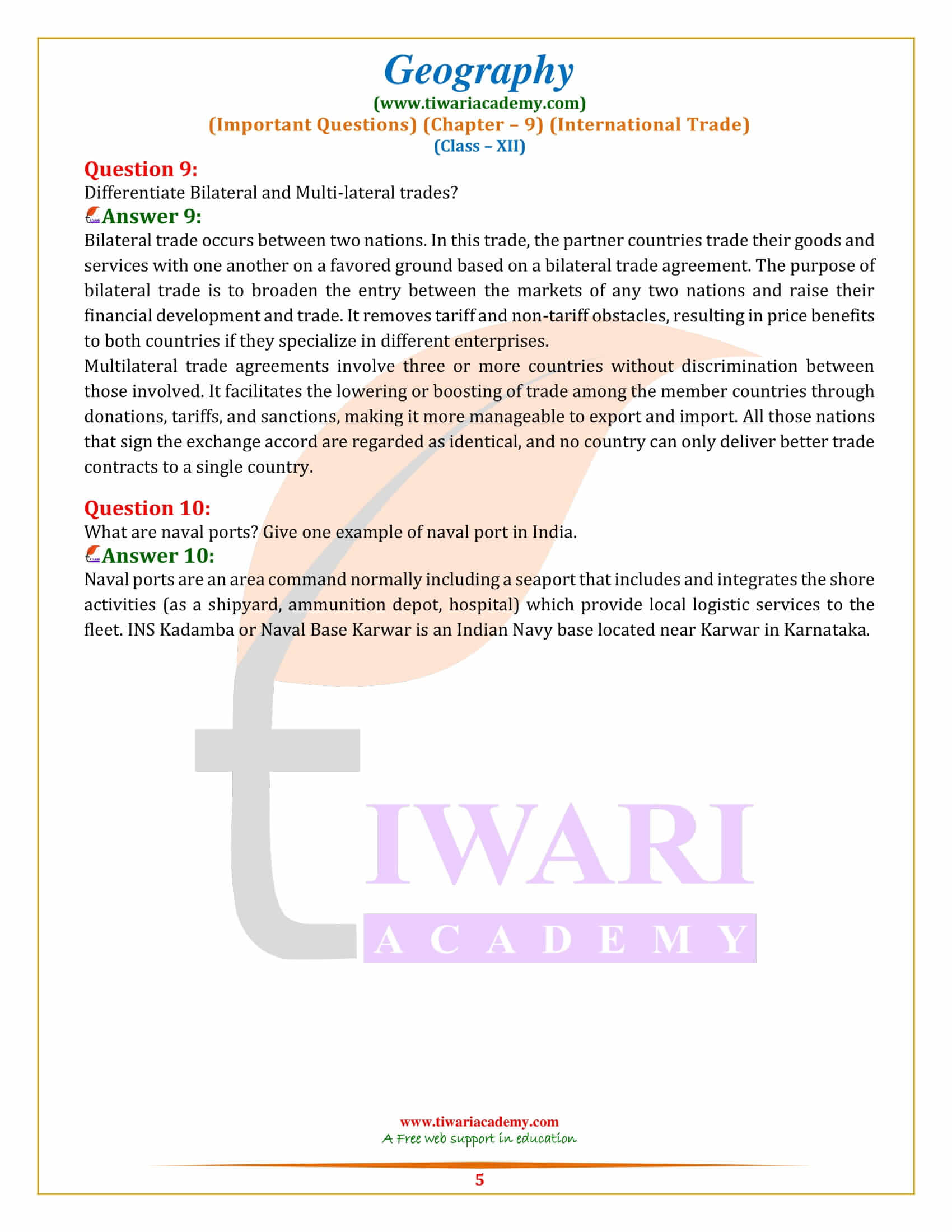 Class 12 Geography Chapter 9 Extra Questions Answers