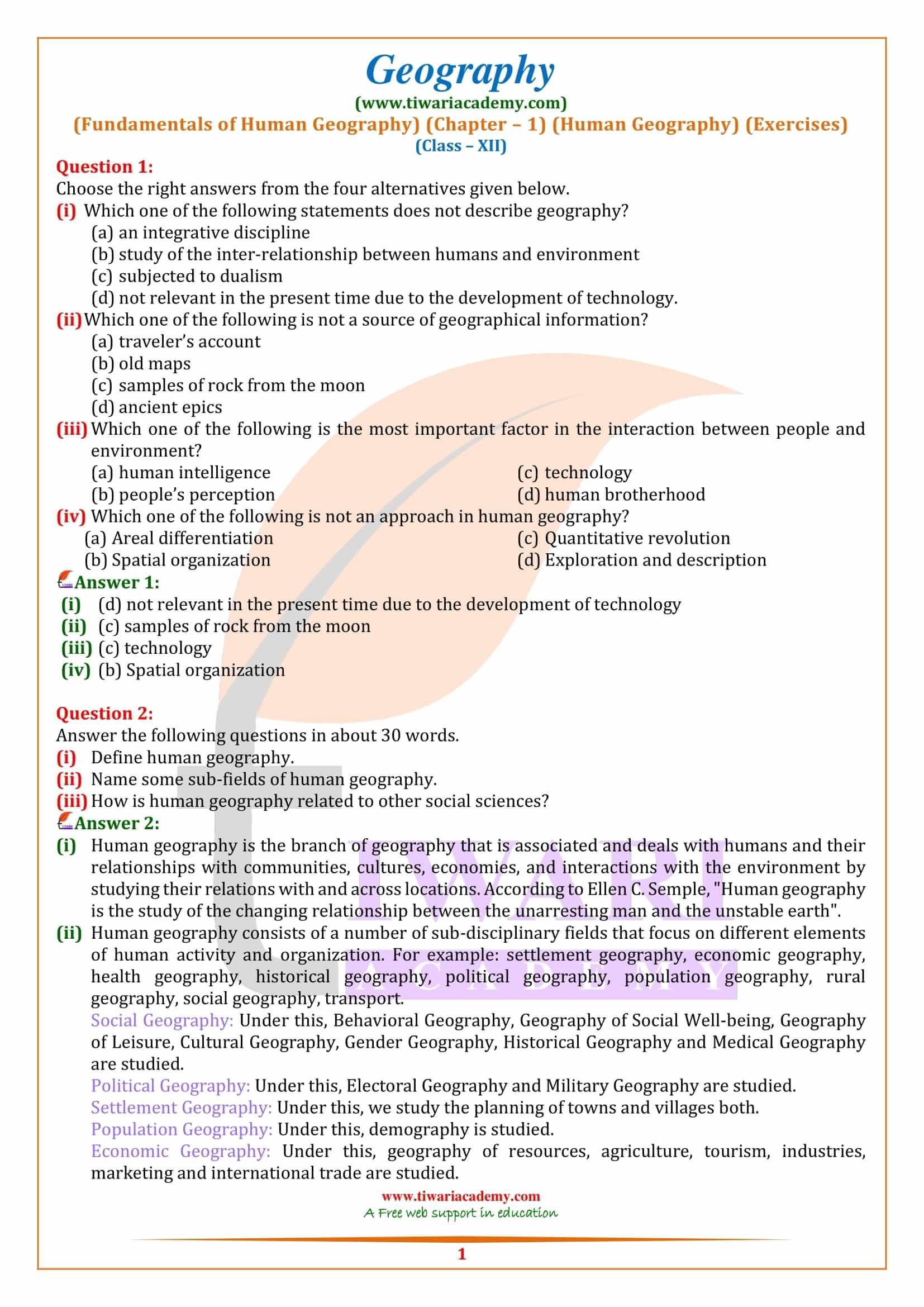 NCERT Solutions for Class 12 Geography Chapter 1