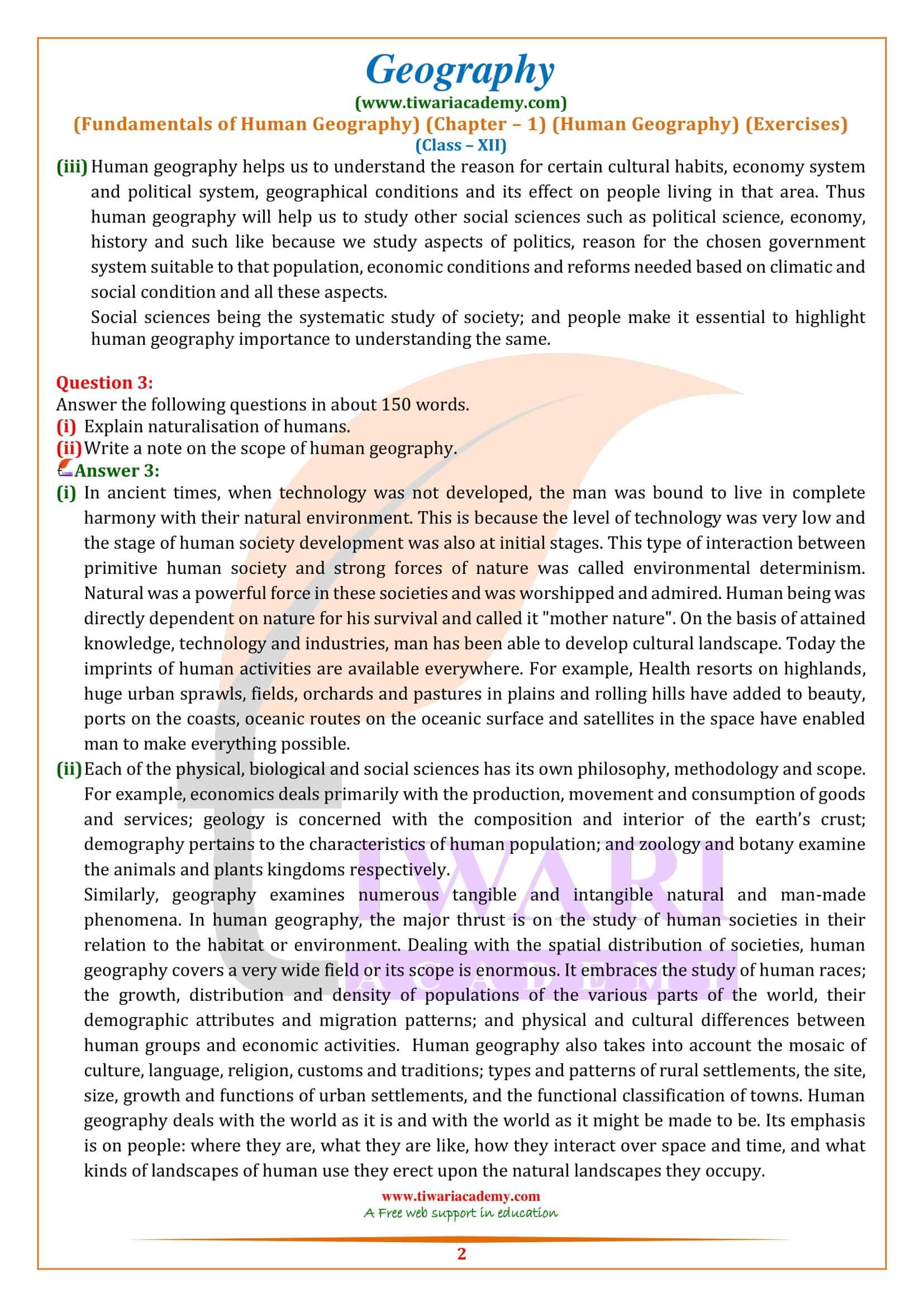 Class 12 Geography Chapter 1 Human Geography Nature and Scope