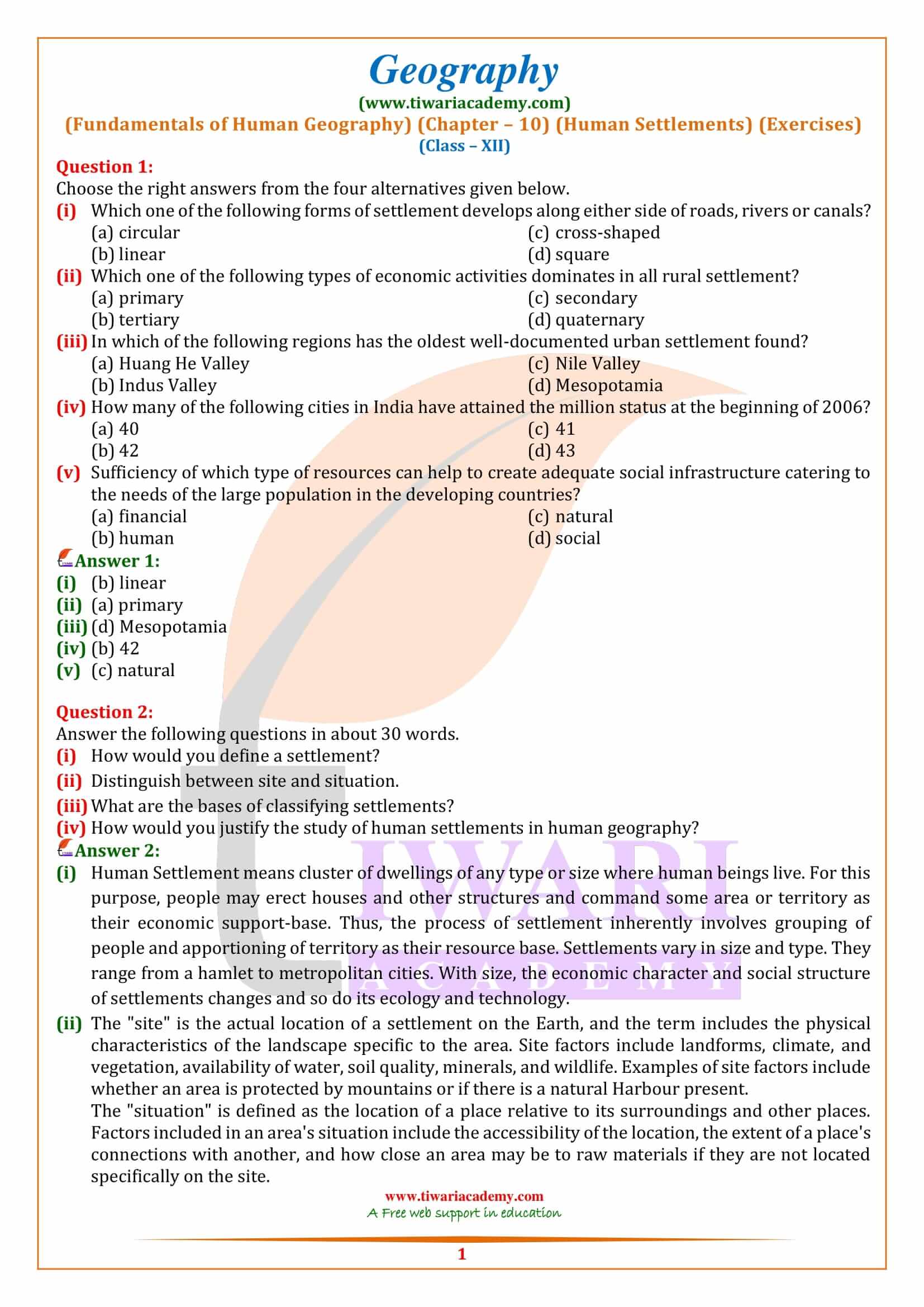 NCERT Solutions for Class 12 Geography Chapter 10