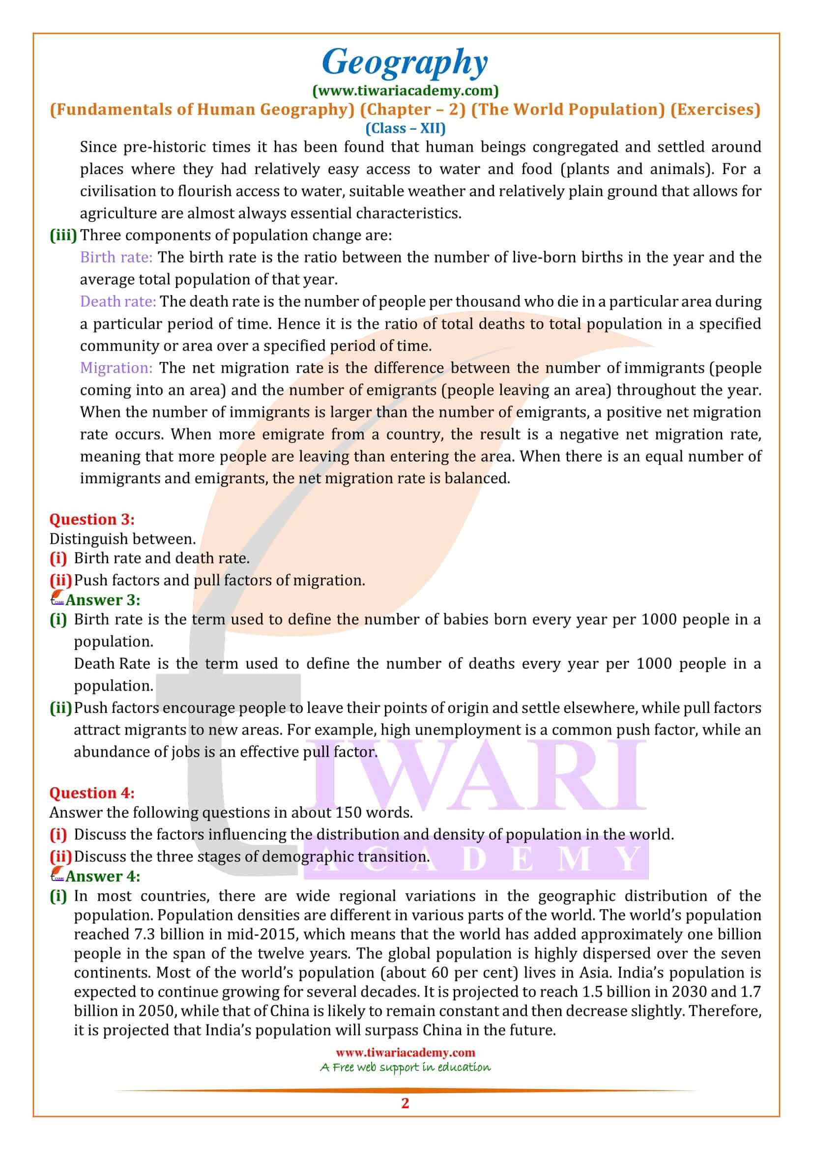 Class 12 Geography Chapter 2 The World Population Distribution, Density and Growth