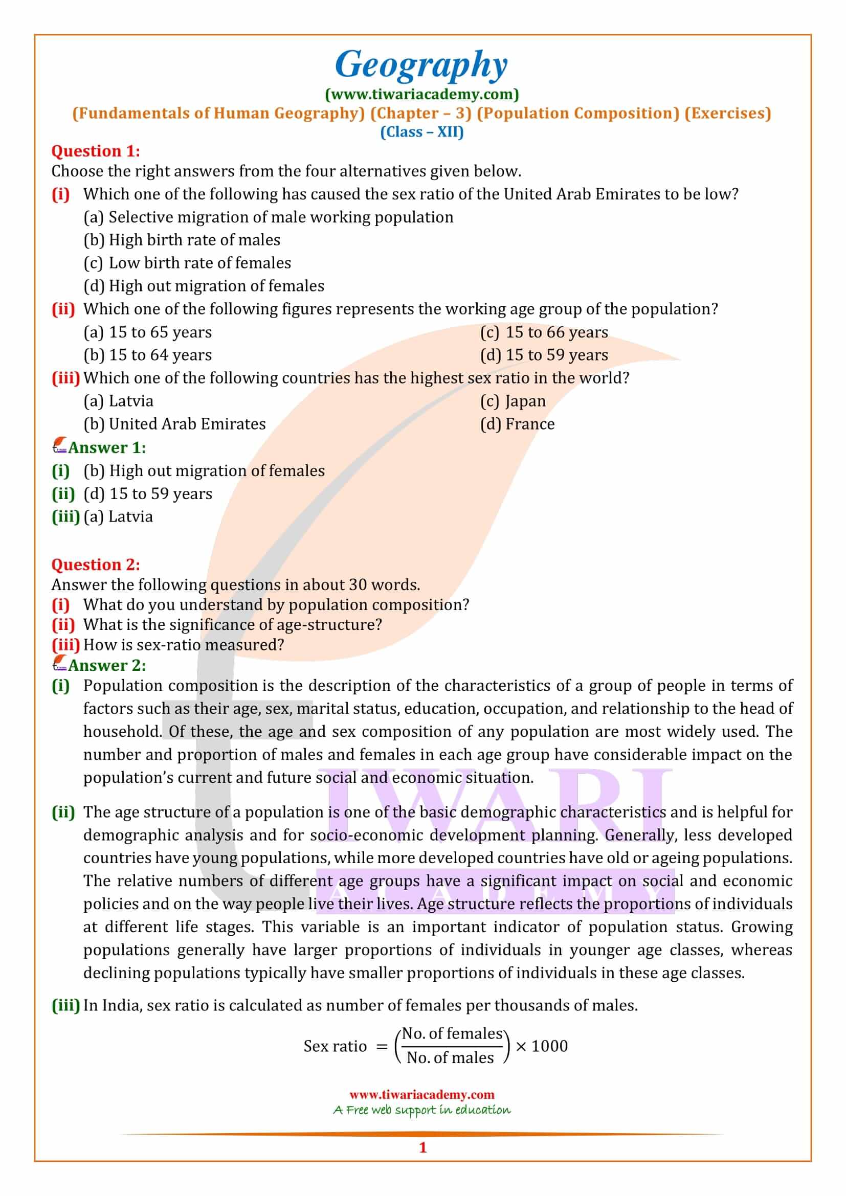 Class 12 Geography Chapter 3 Population Composition