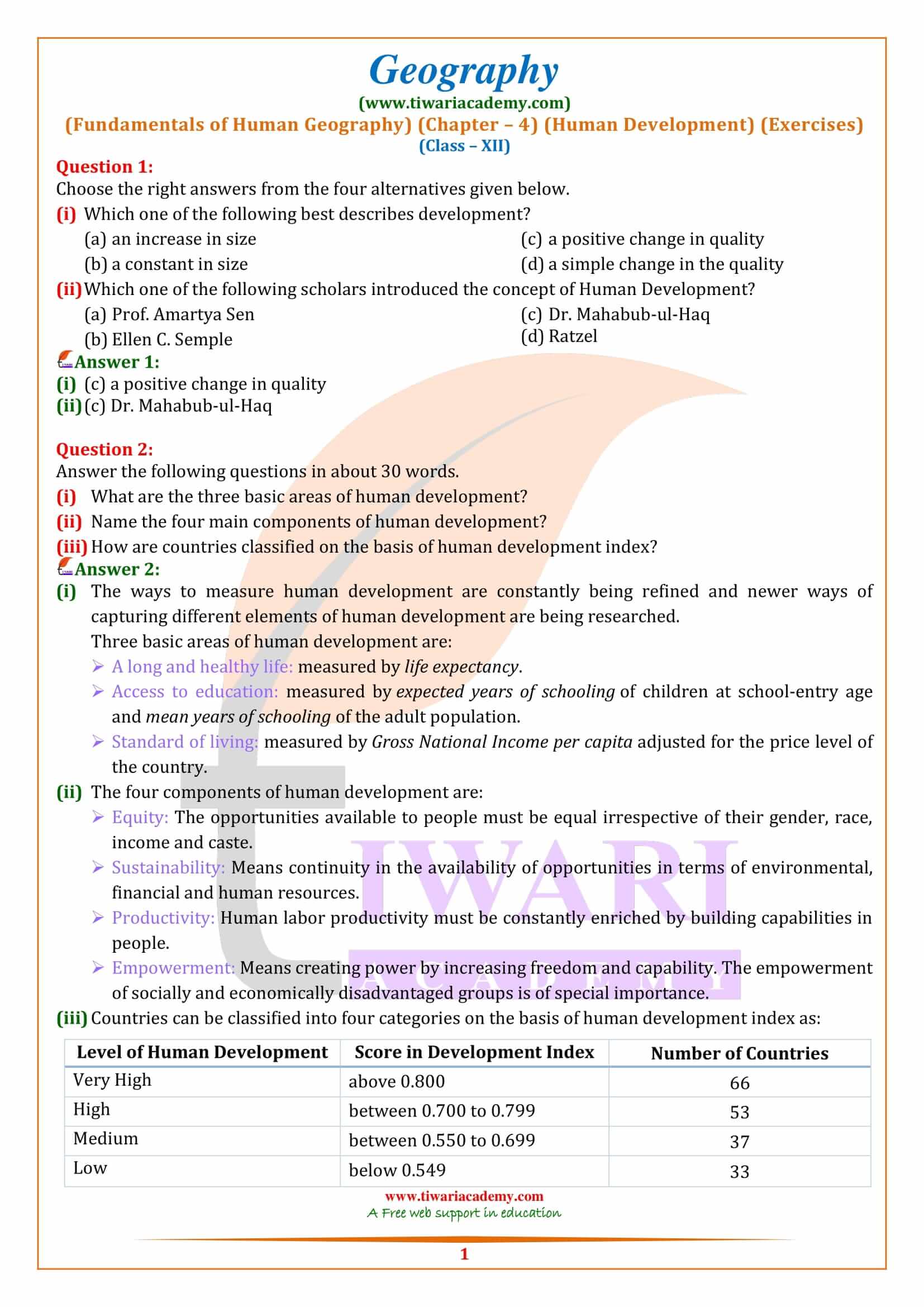 NCERT Solutions for Class 12 Geography Chapter 4