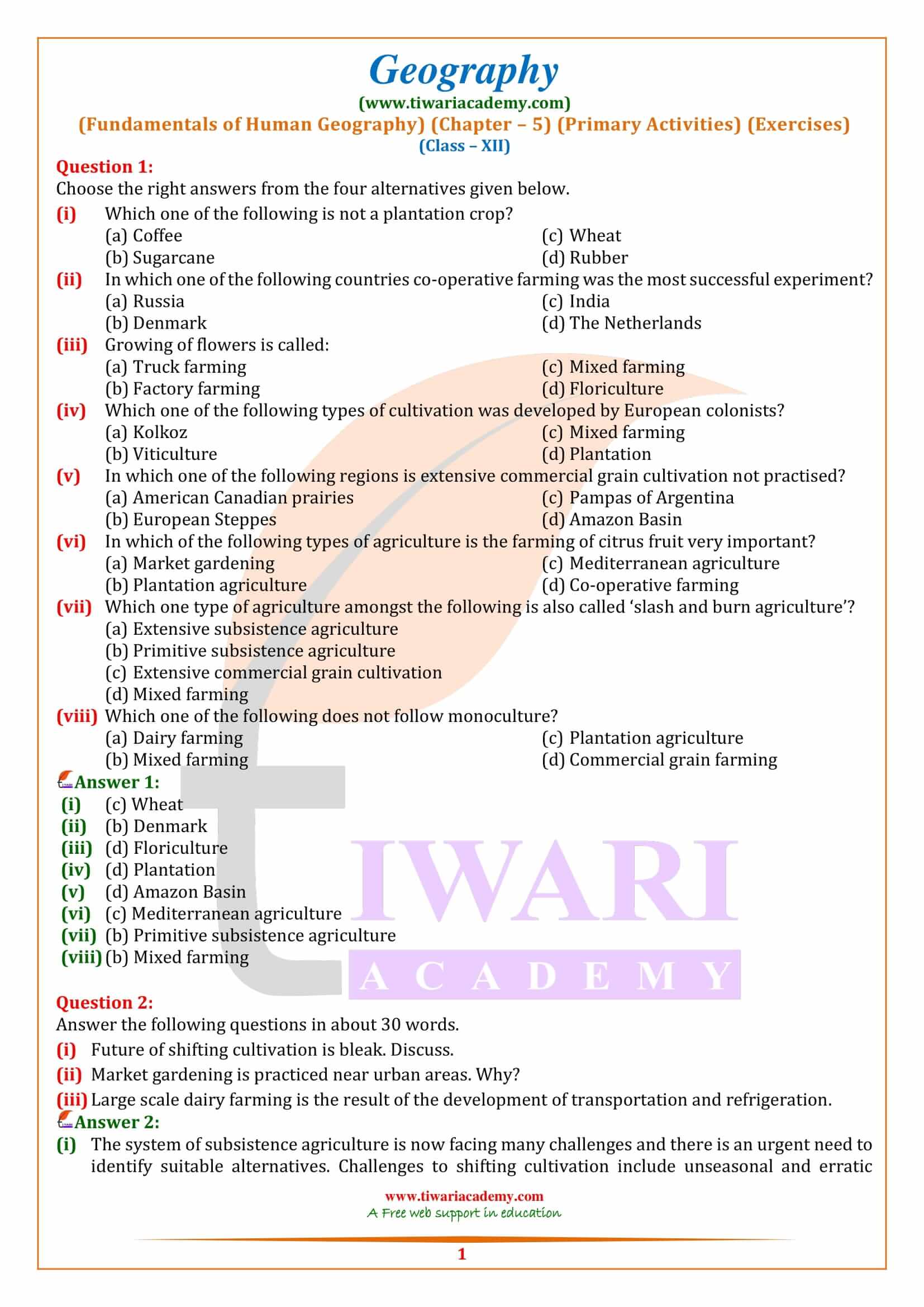 NCERT Solutions for Class 12 Geography Chapter 5