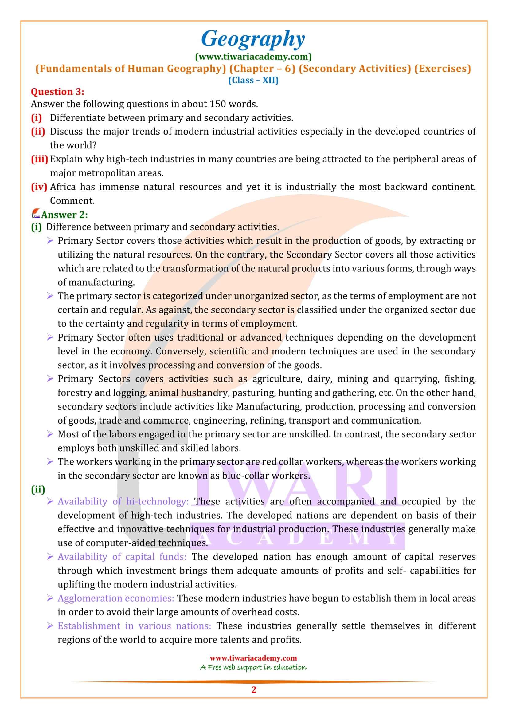 NCERT Solutions for Class 12 Geography Chapter 6