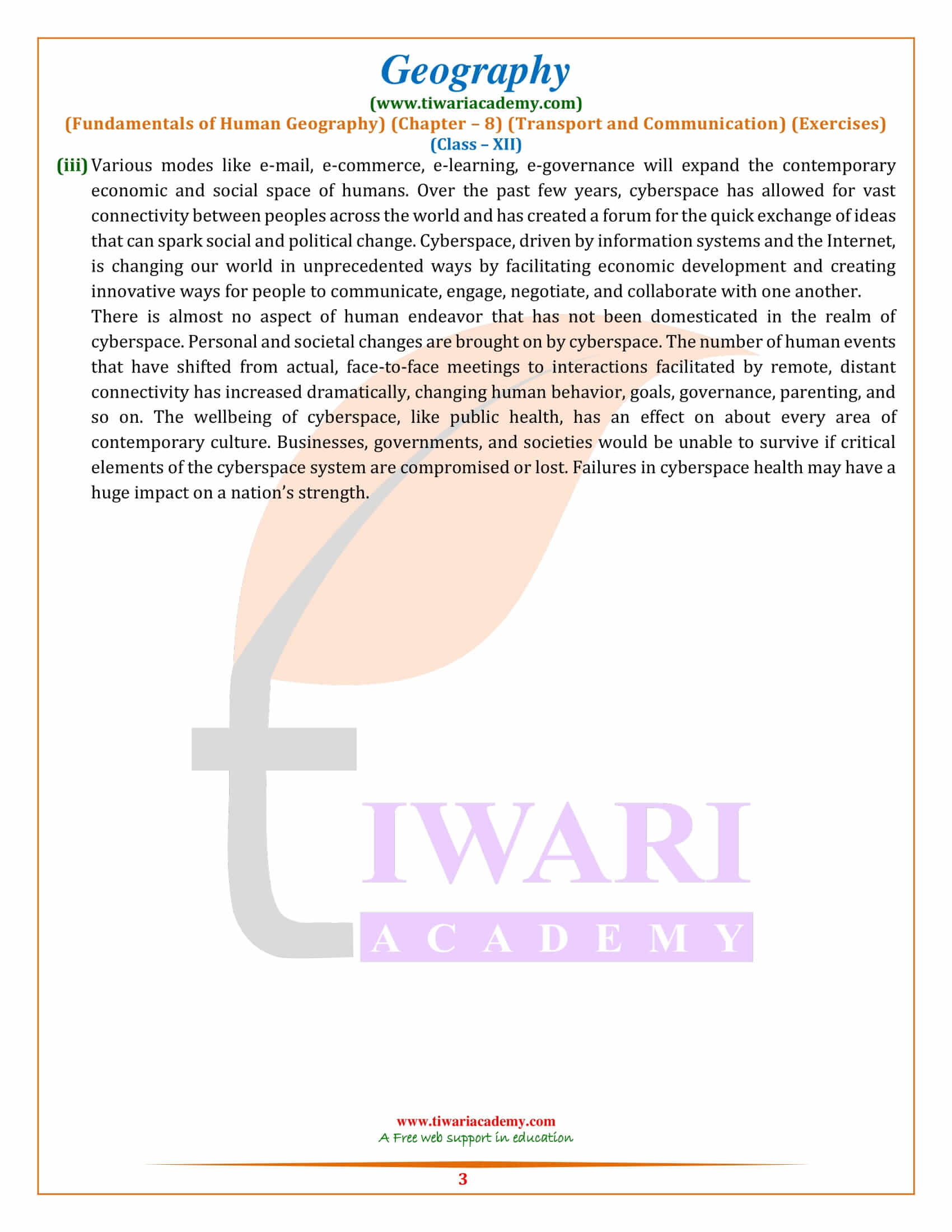 NCERT Solutions for Class 12 Geography Chapter 8 in English Medium