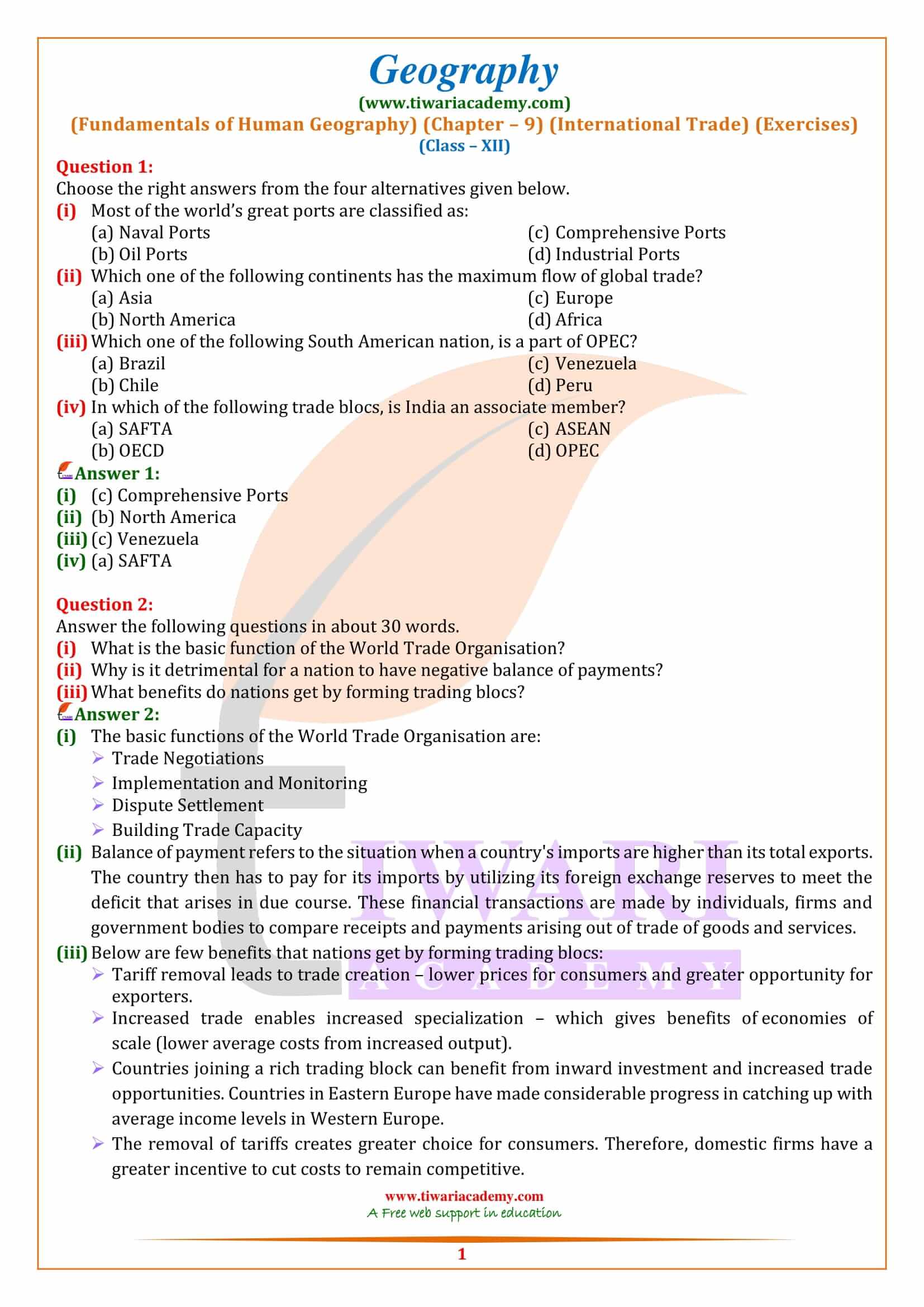 NCERT Solutions for Class 12 Geography Chapter 9