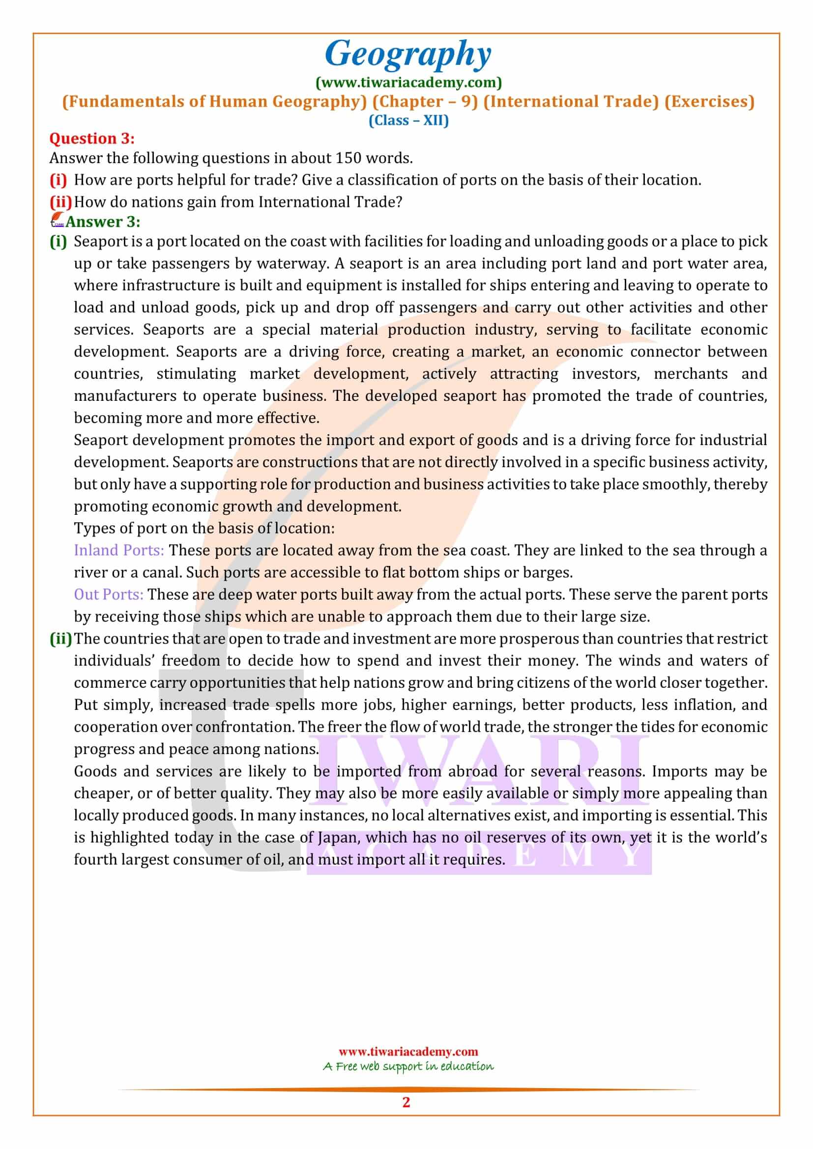 Class 12 Geography Chapter 9 International Trade