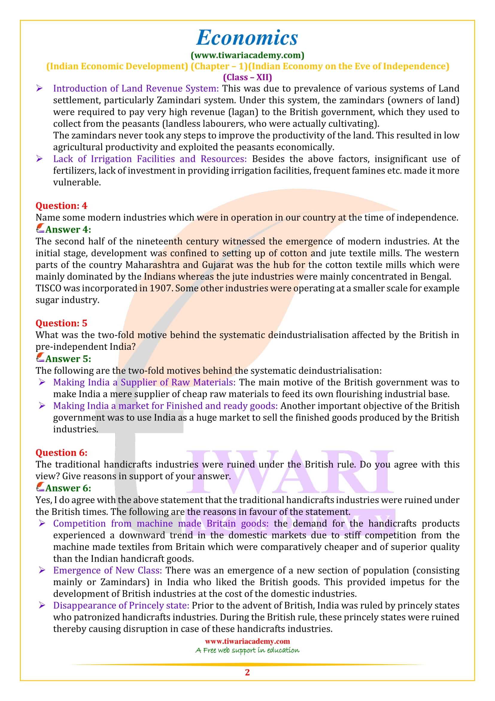 NCERT Solutions for Class 12 Indian Economic Development Chapter 1 Question answers