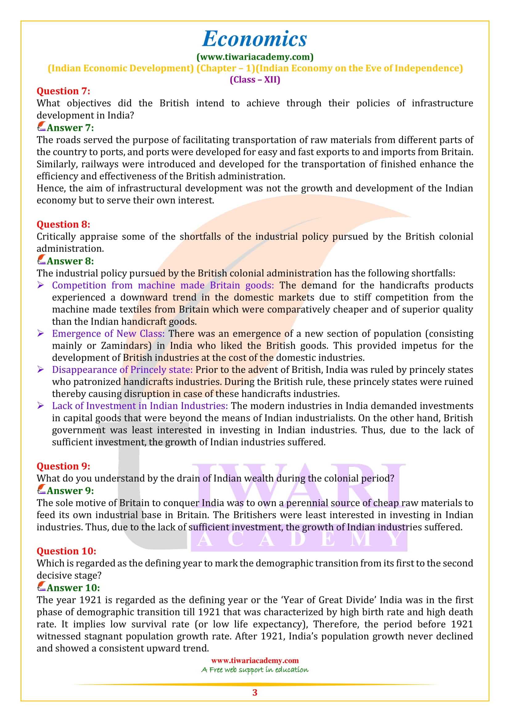 NCERT Solutions for Class 12 Indian Economic Development Chapter 1 free