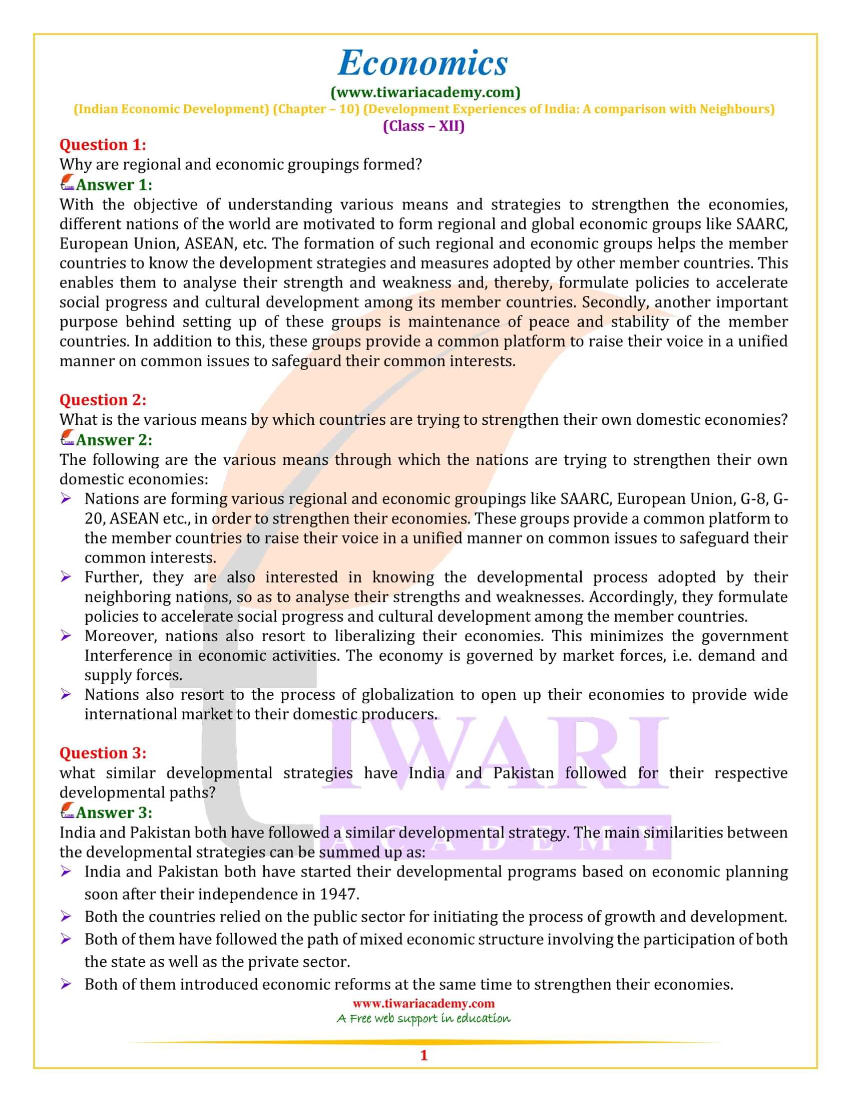Class 12 Indian Economic Development Chapter 10 Comparative Development Experiences of India and its Neighbours