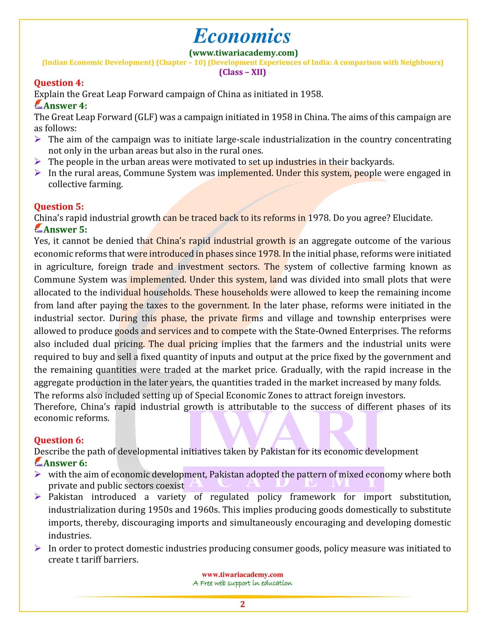NCERT Solutions for Class 12 Indian Economic Development Chapter 10