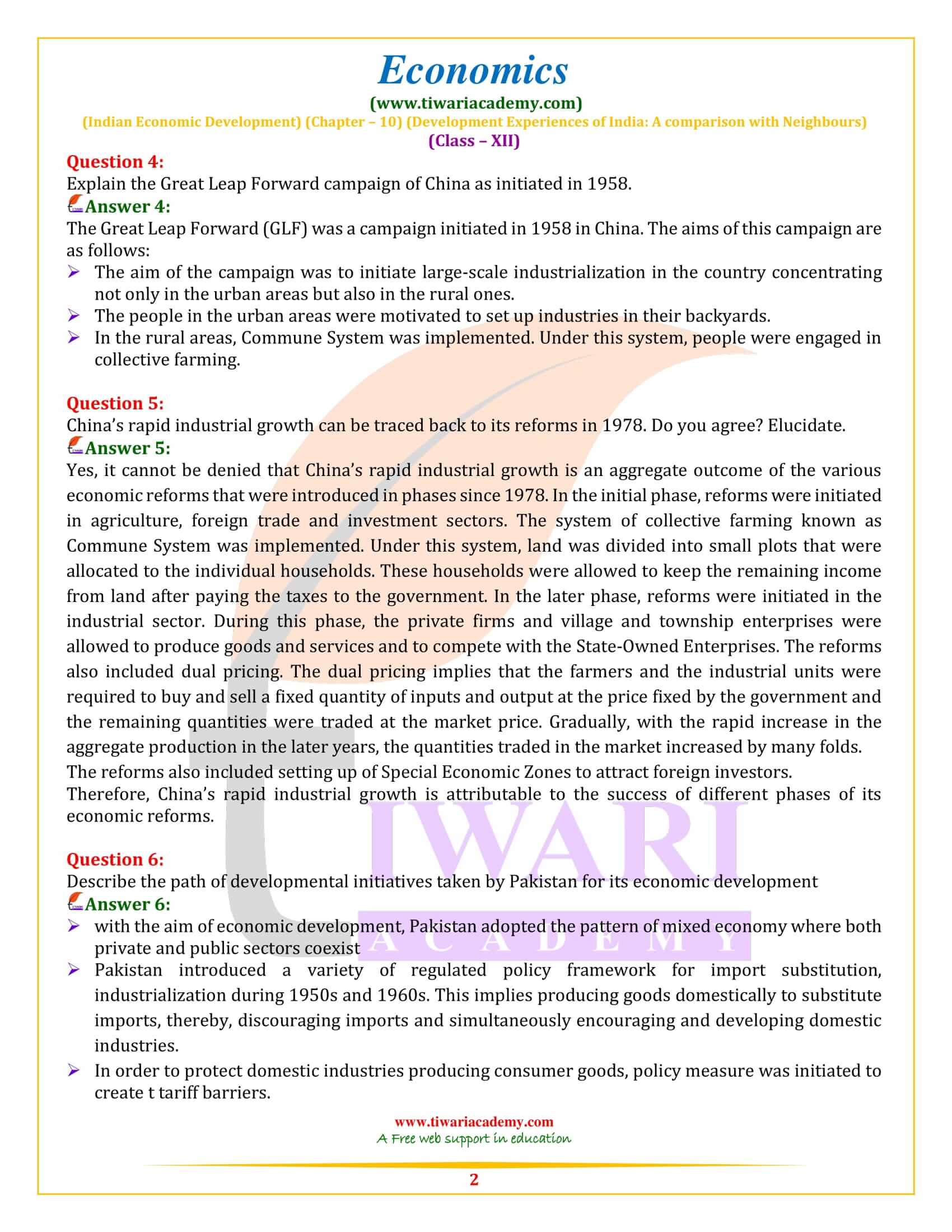 NCERT Solutions for Class 12 Indian Economic Development Chapter 10
