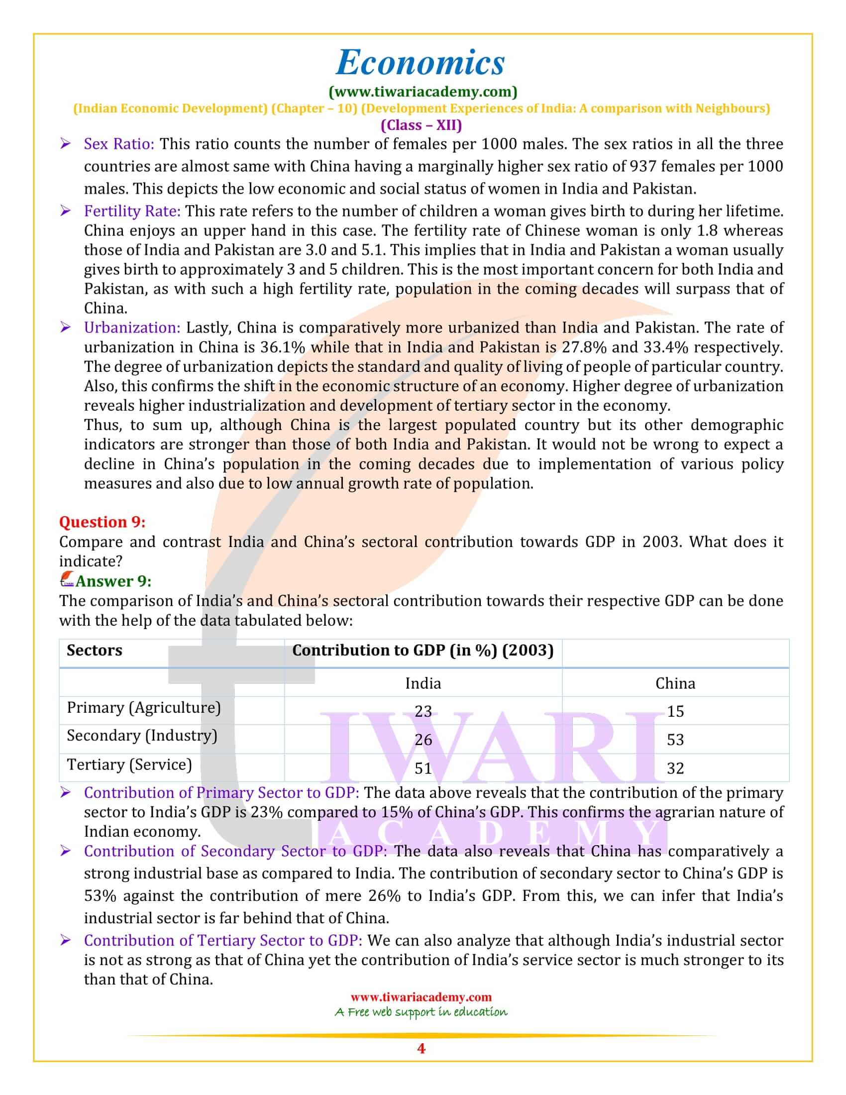 NCERT Solutions for Class 12 Indian Economic Development Chapter 10 exercises answers