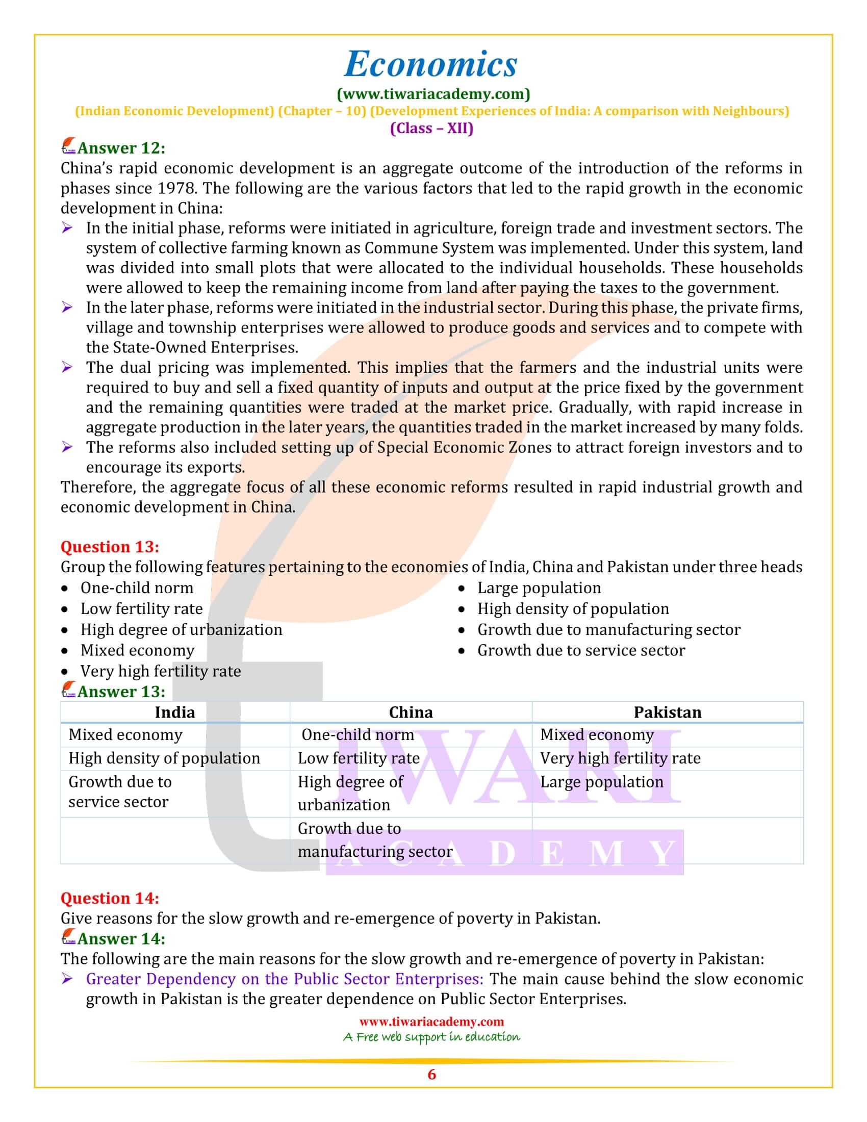 Class 12 Indian Economic Development Chapter 10 all Answers