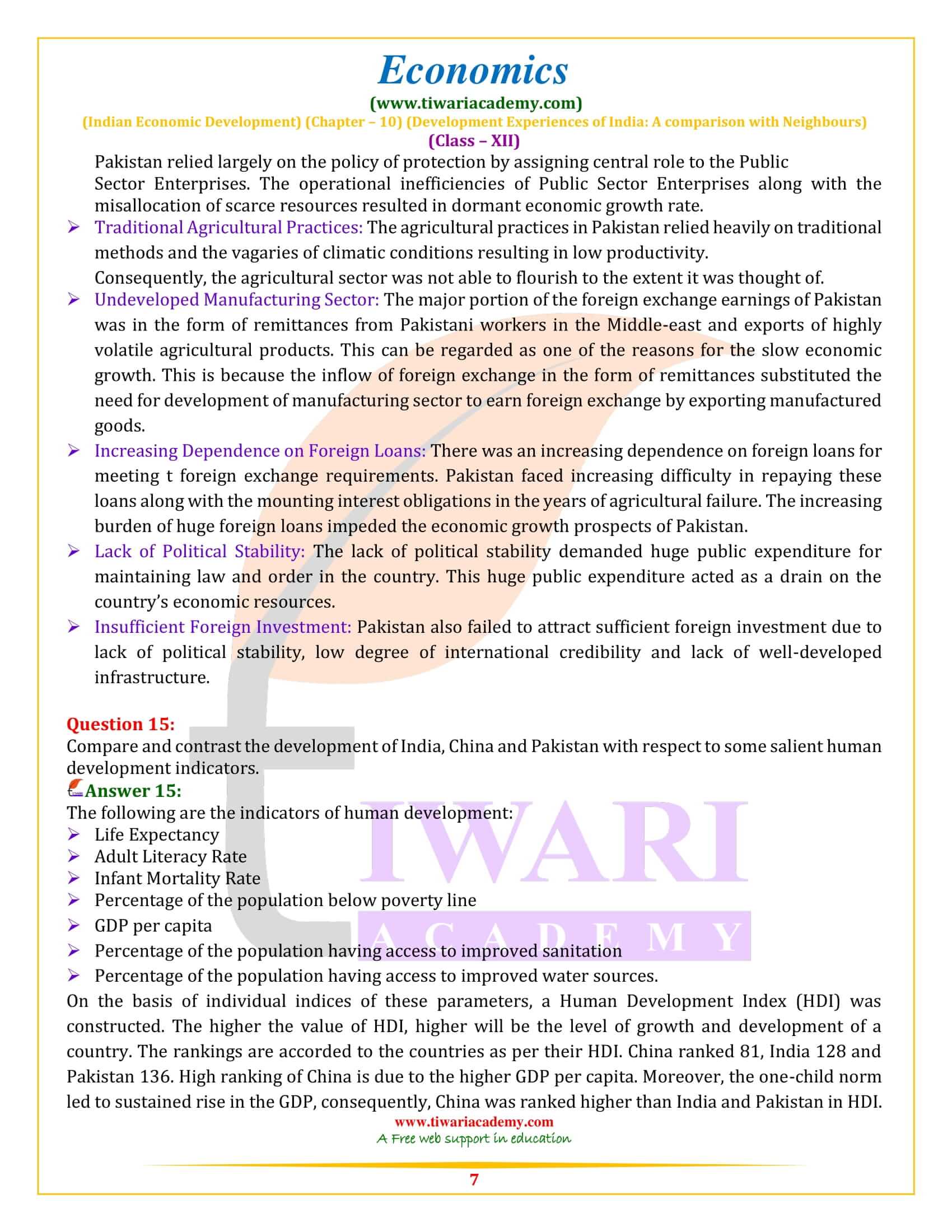 Class 12 Indian Economic Development Chapter 10 Exercises answers guide